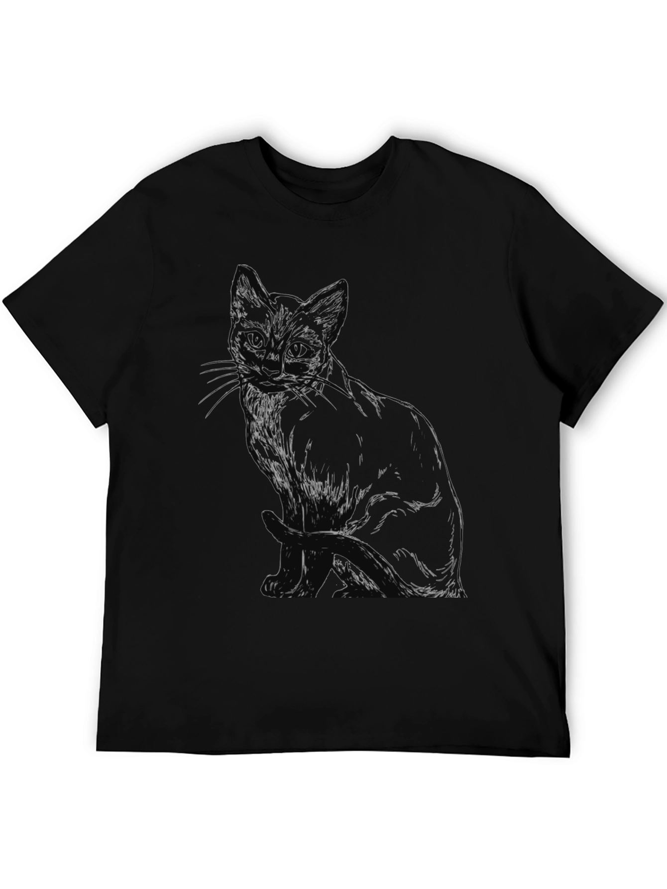 Black Black Cat Sketch Graphic T-Shirt view 5