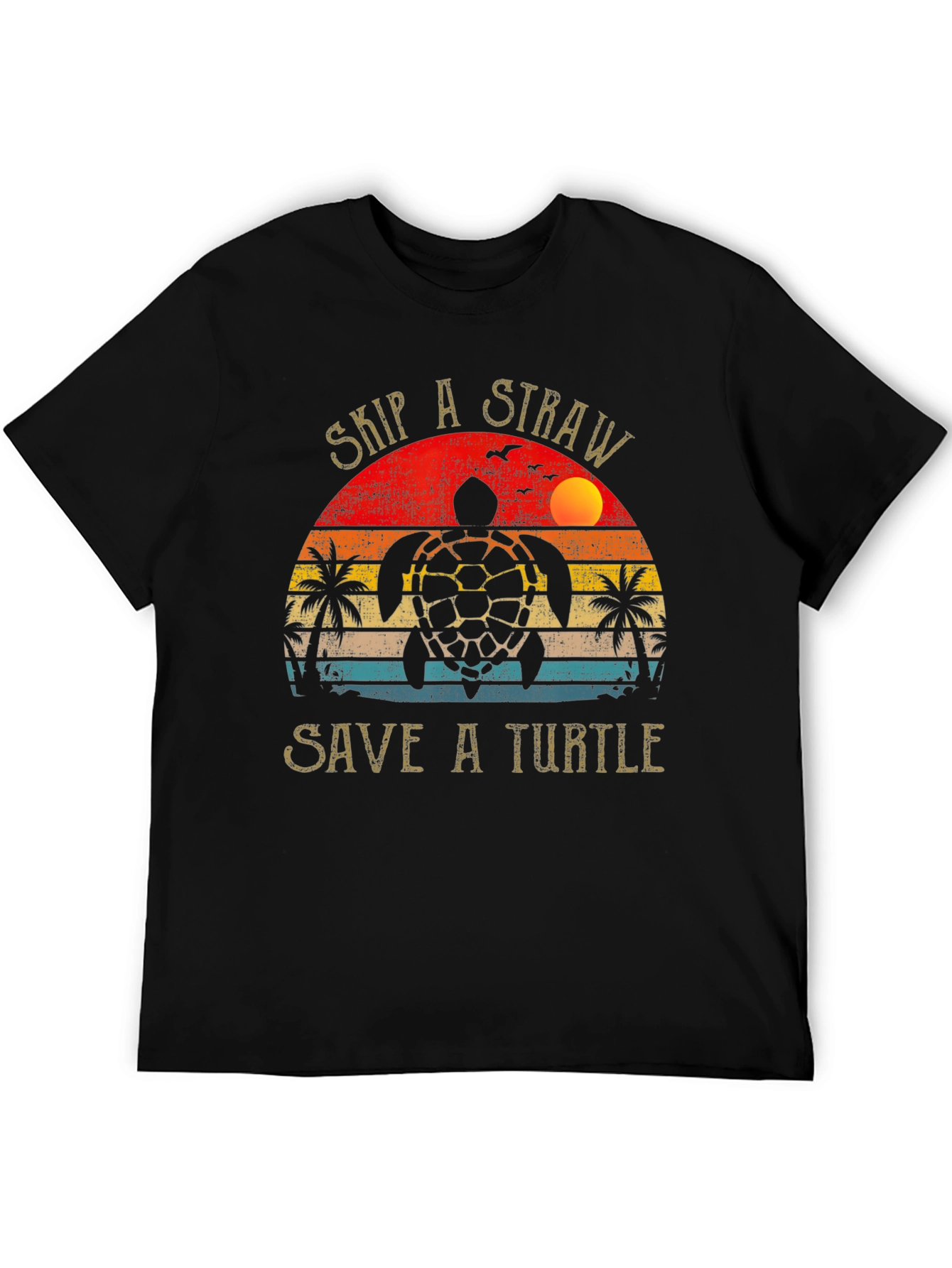 Black Skip a Straw Save a Turtle Graphic Tee view 5