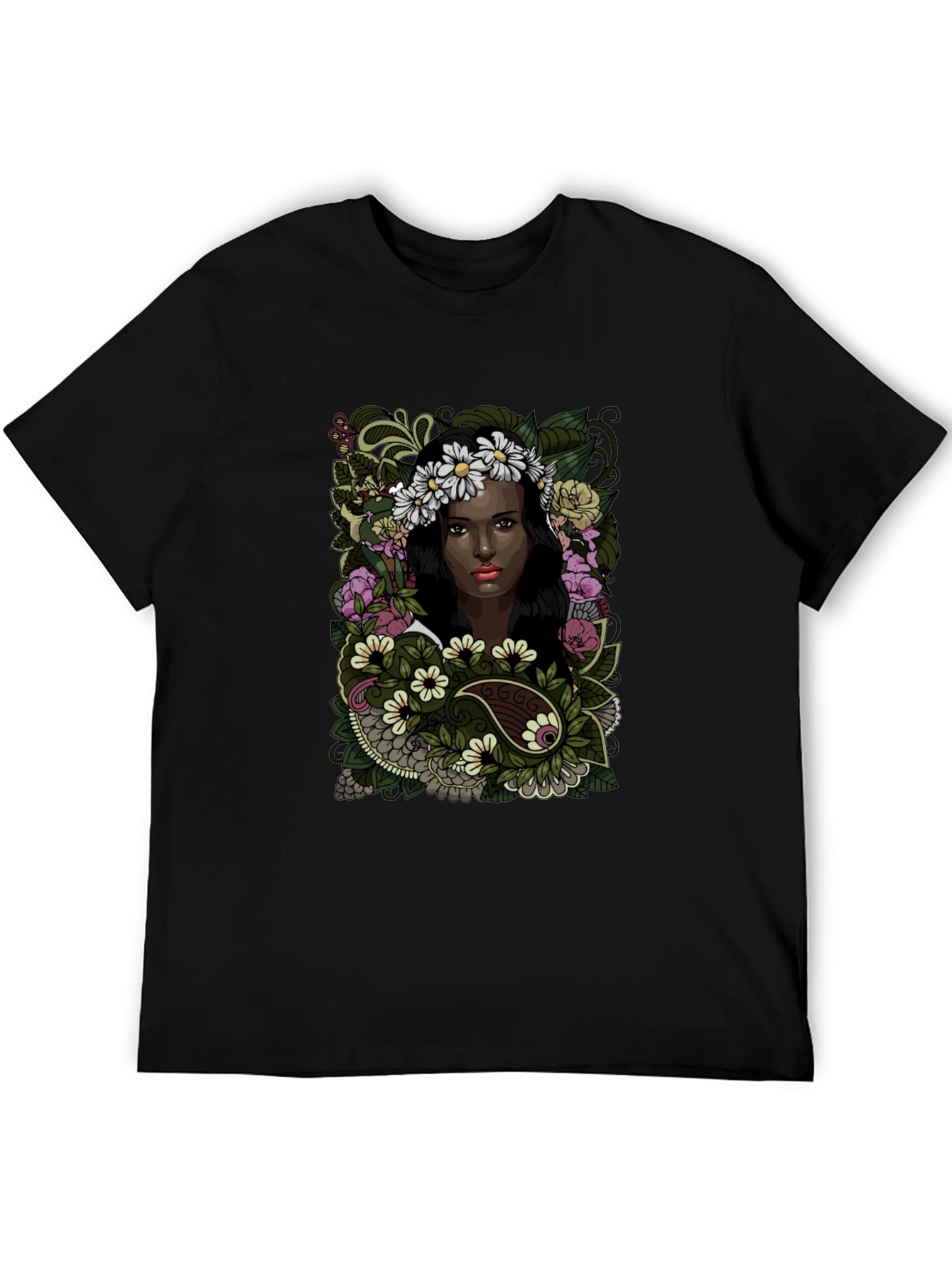 Black Floral Woman Graphic Tee - Soft Cotton Comfort view 5