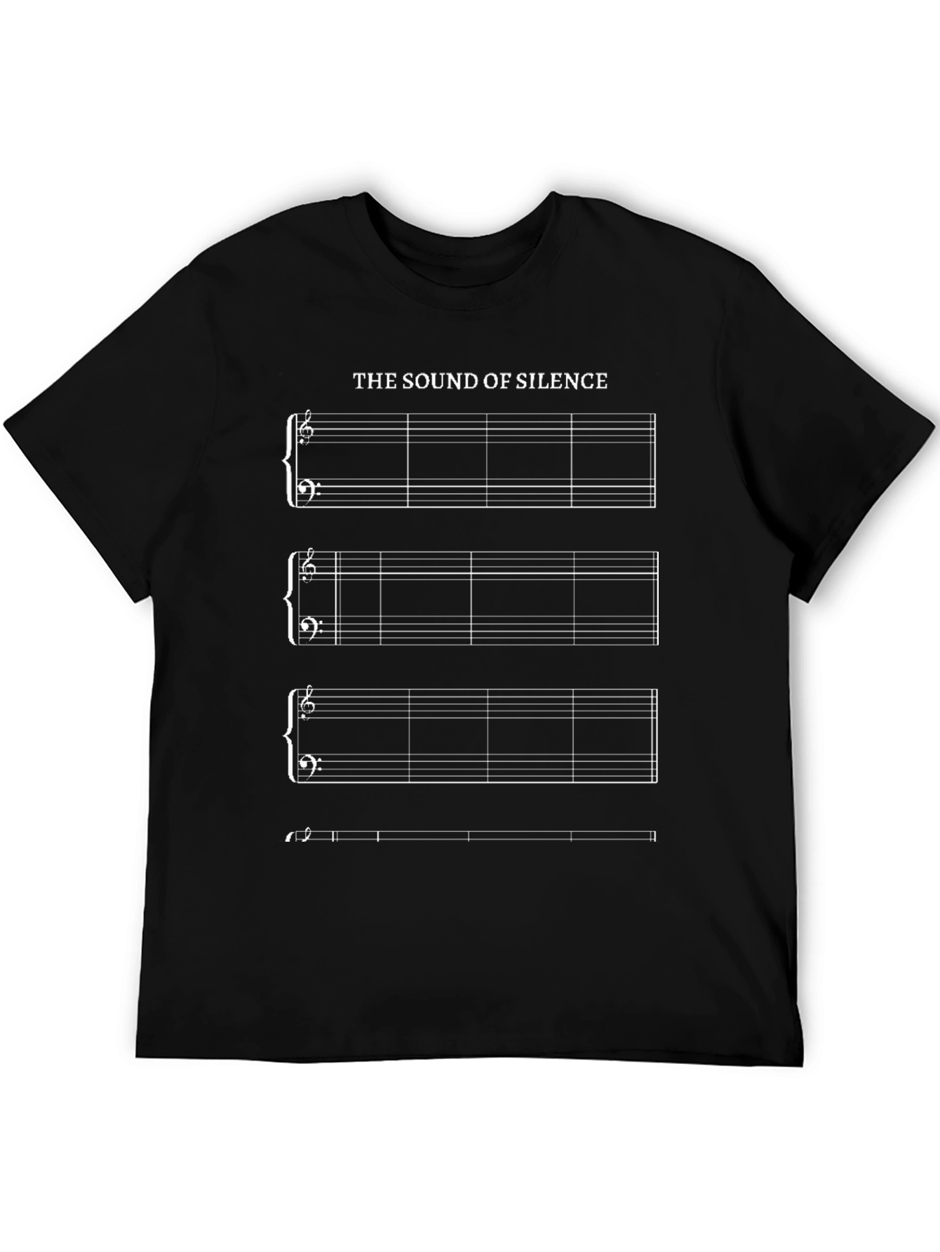 Black Sound of Silence Music Sheet Graphic T-Shirt view 5