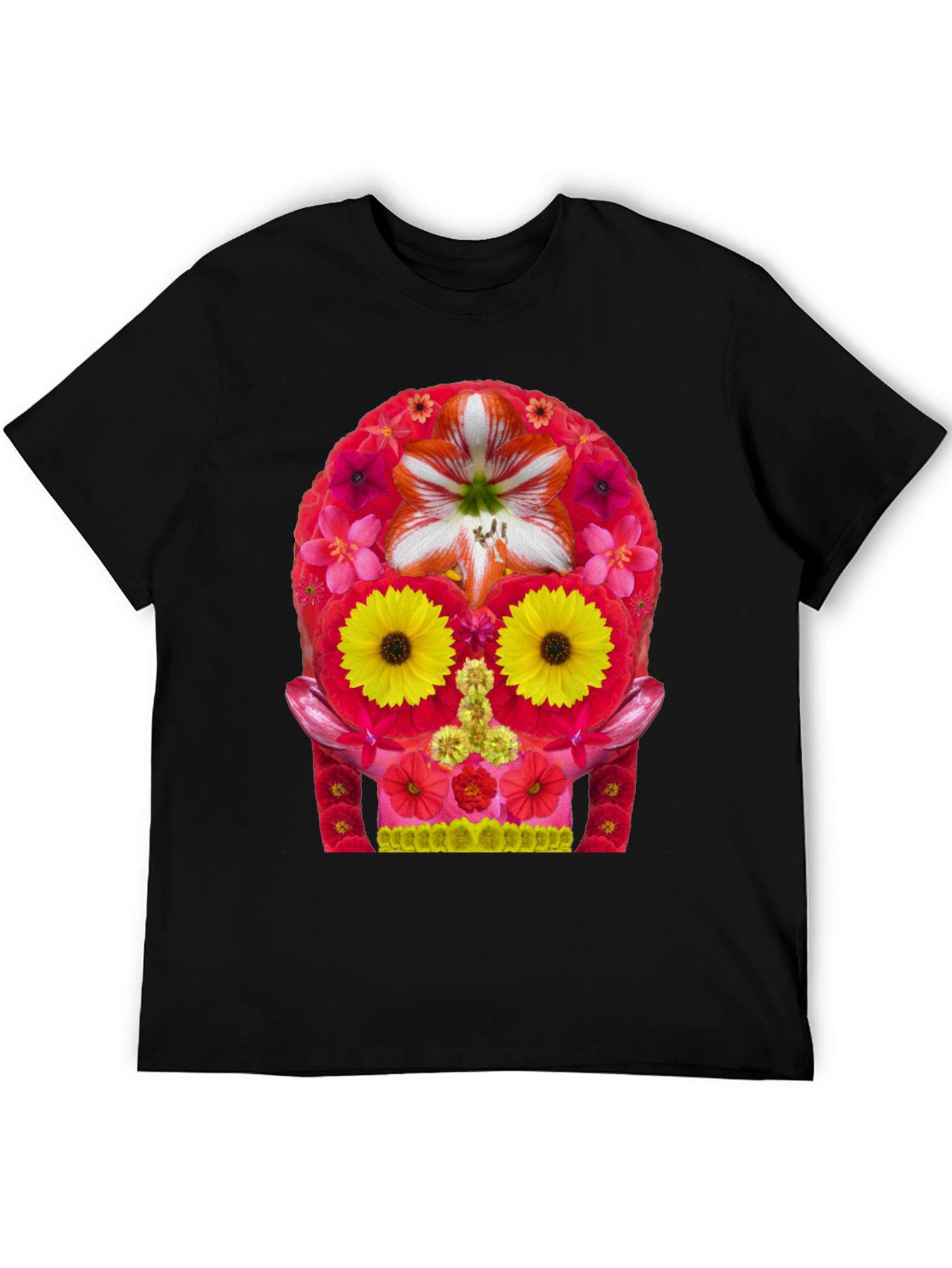 Black Floral Skull Graphic Tee - Men's Black T-Shirt view 5