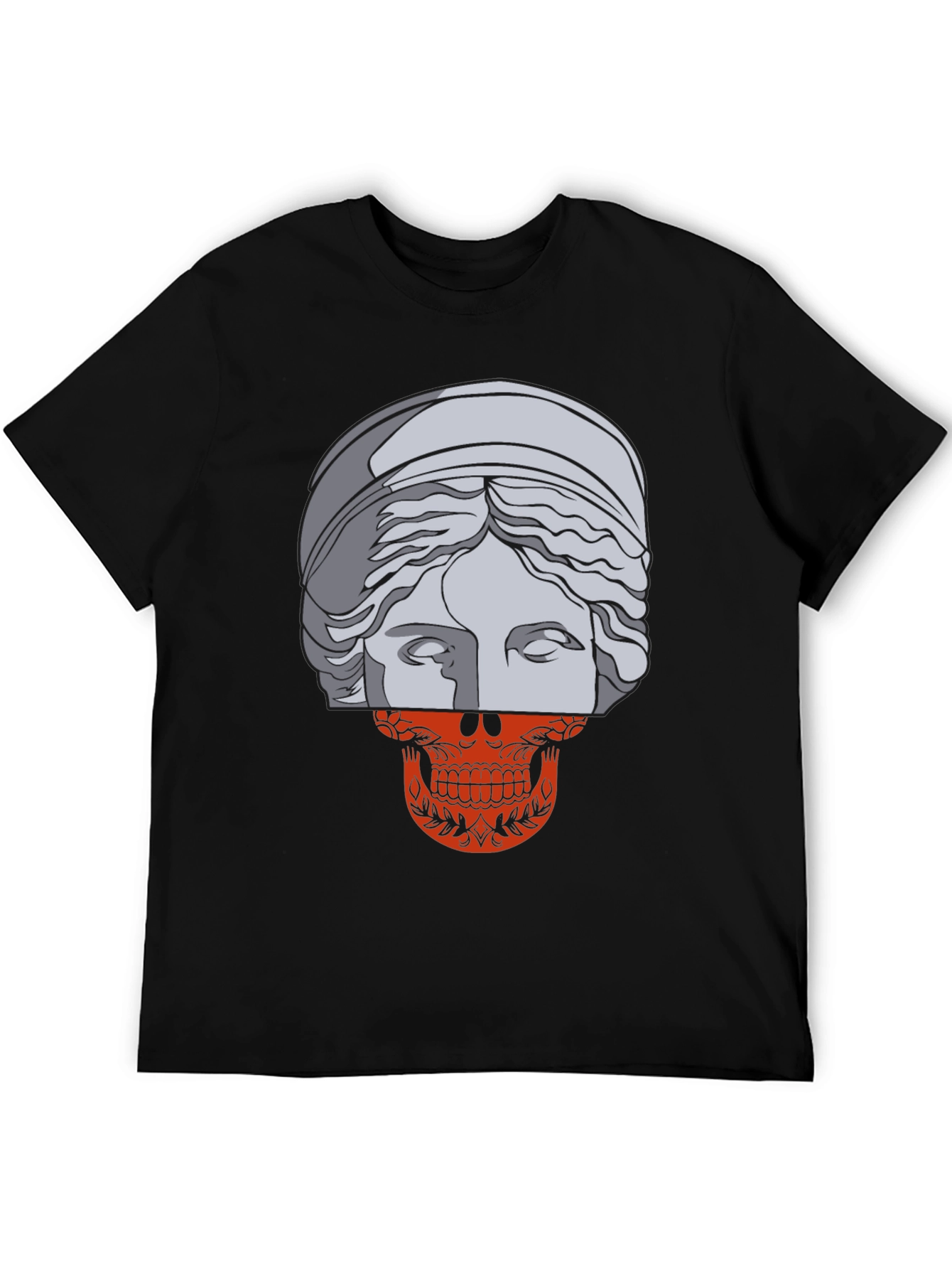 Black Skull Meets Statue Graphic Tee view 5