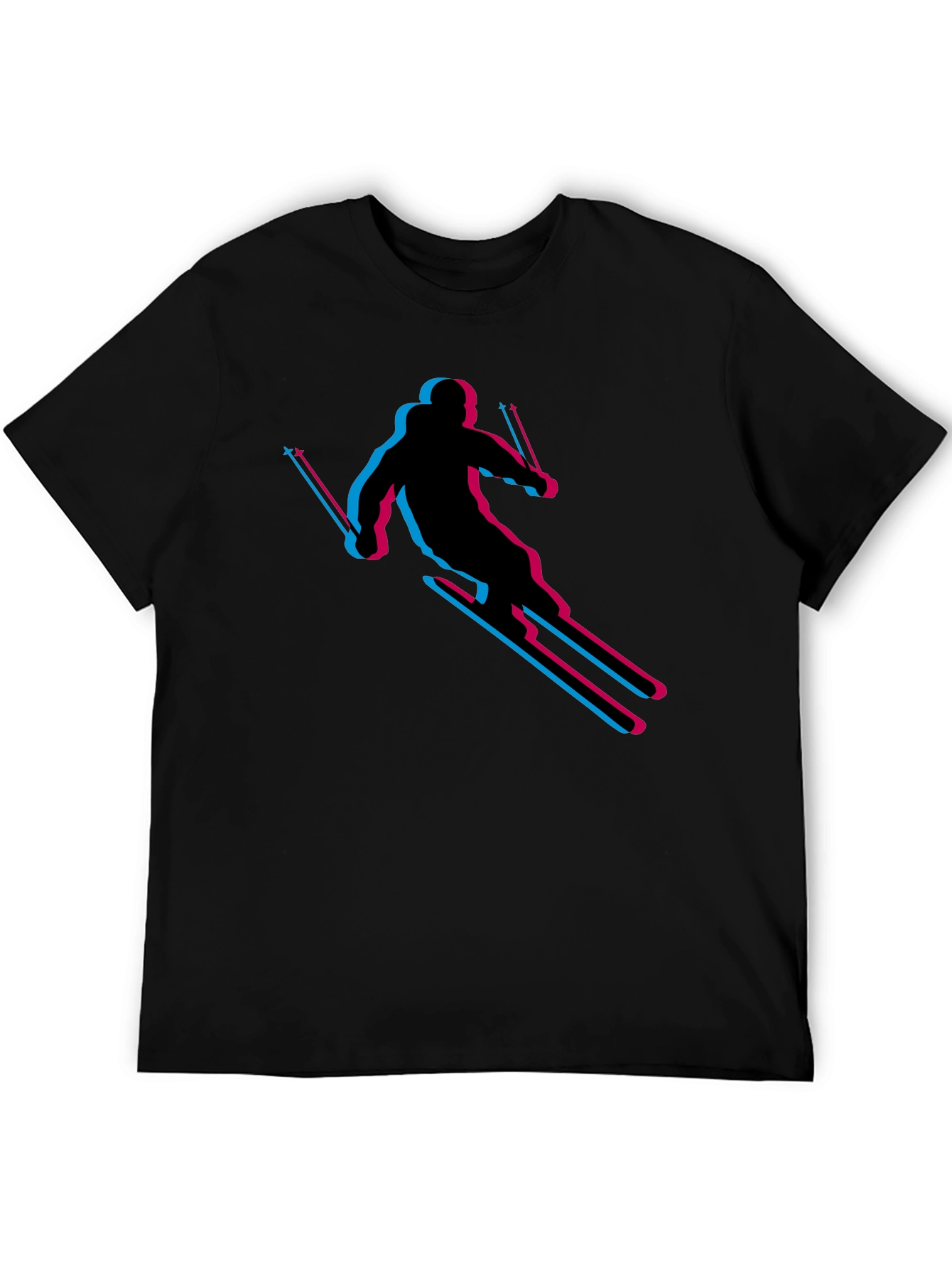 Black Retro Skiing T-Shirt - Black Cotton Blend view 5