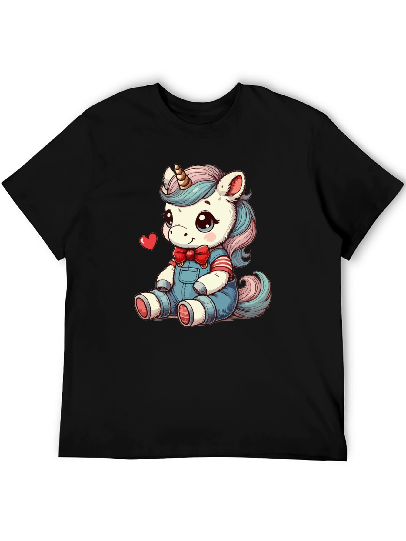 Black Cute Cartoon Unicorn Graphic T-Shirt view 5