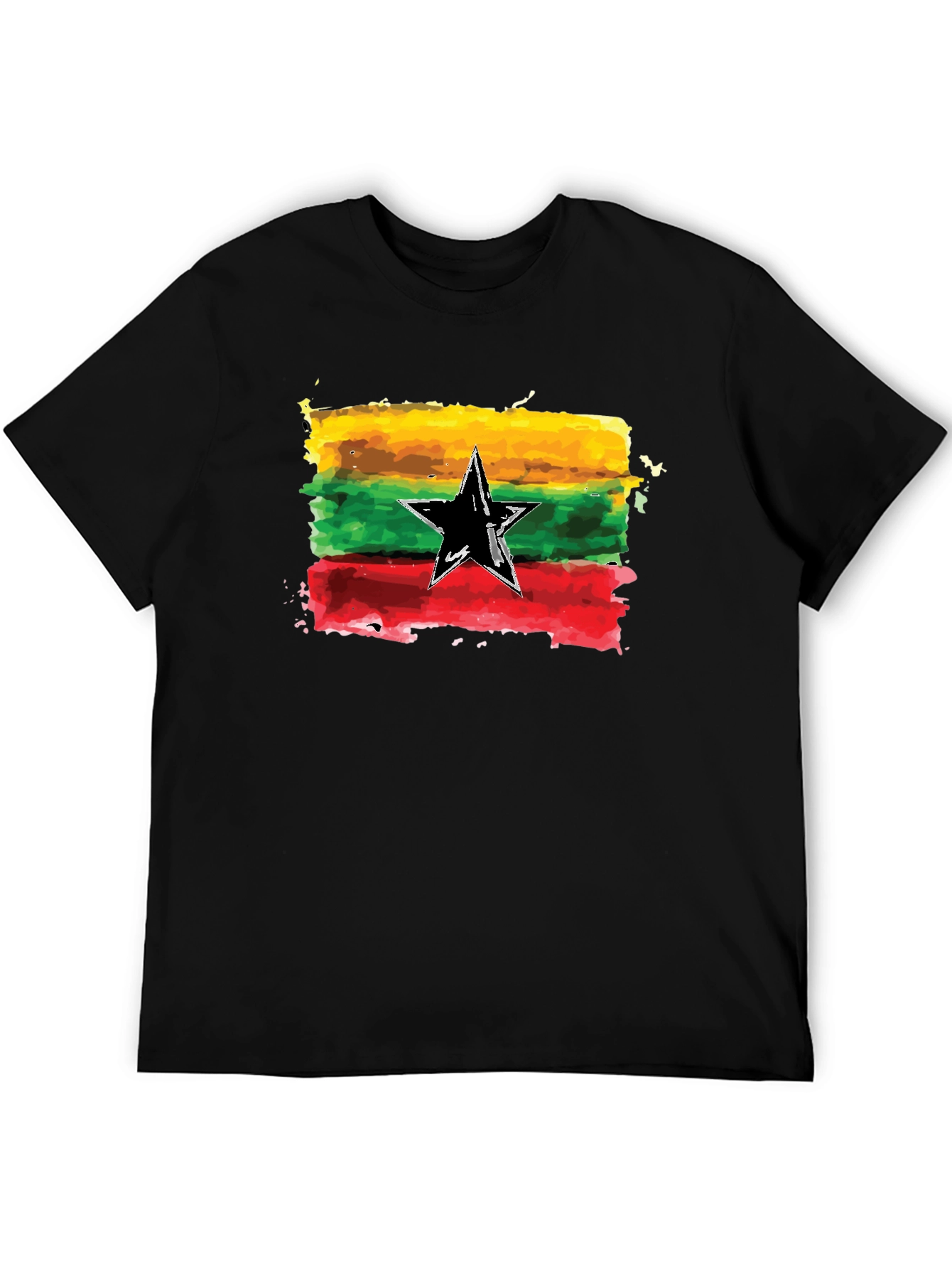 Black Ghana Flag Watercolor Graphic Tee view 5