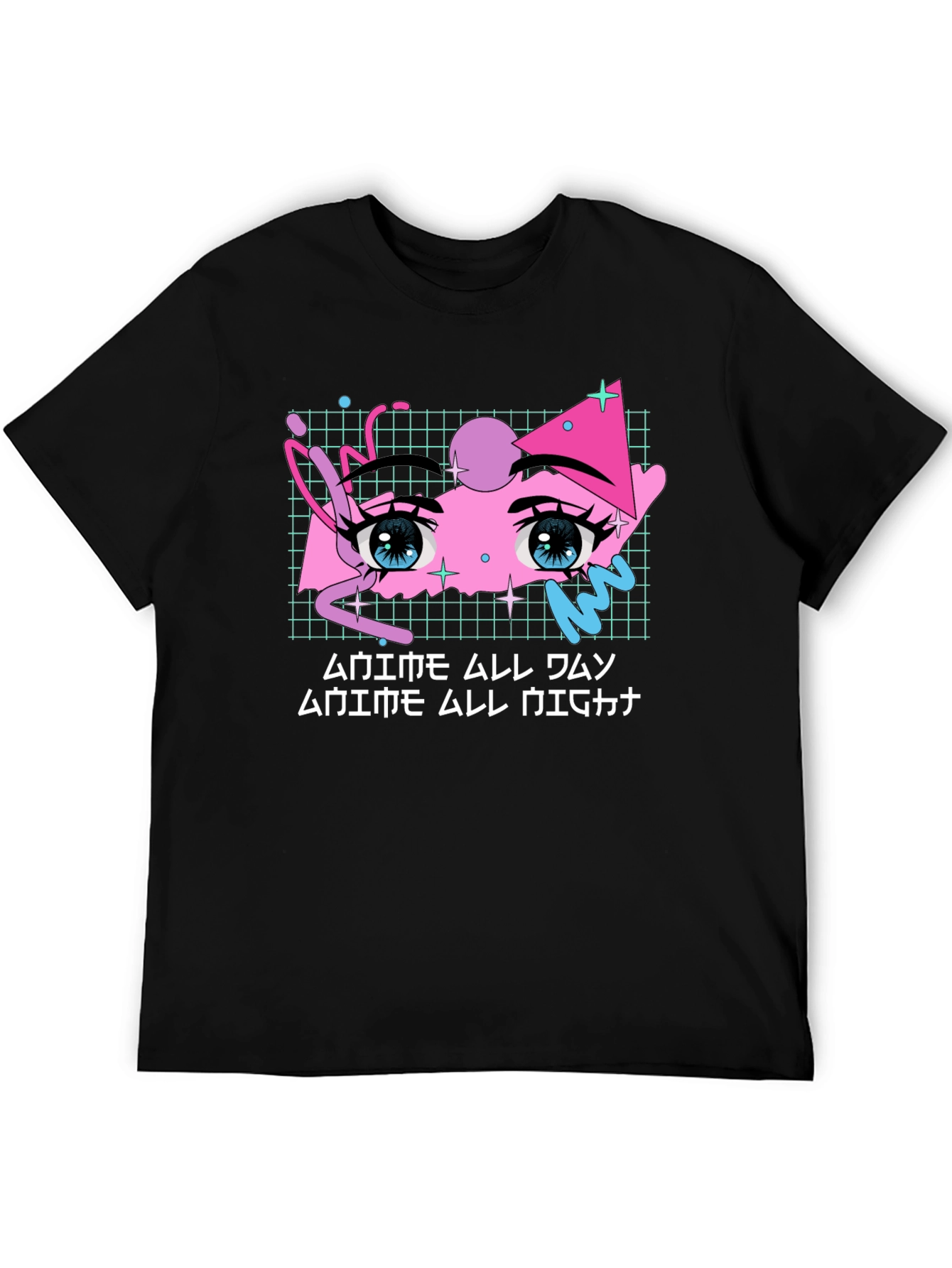 Black Anime All Night Graphic Tee view 5