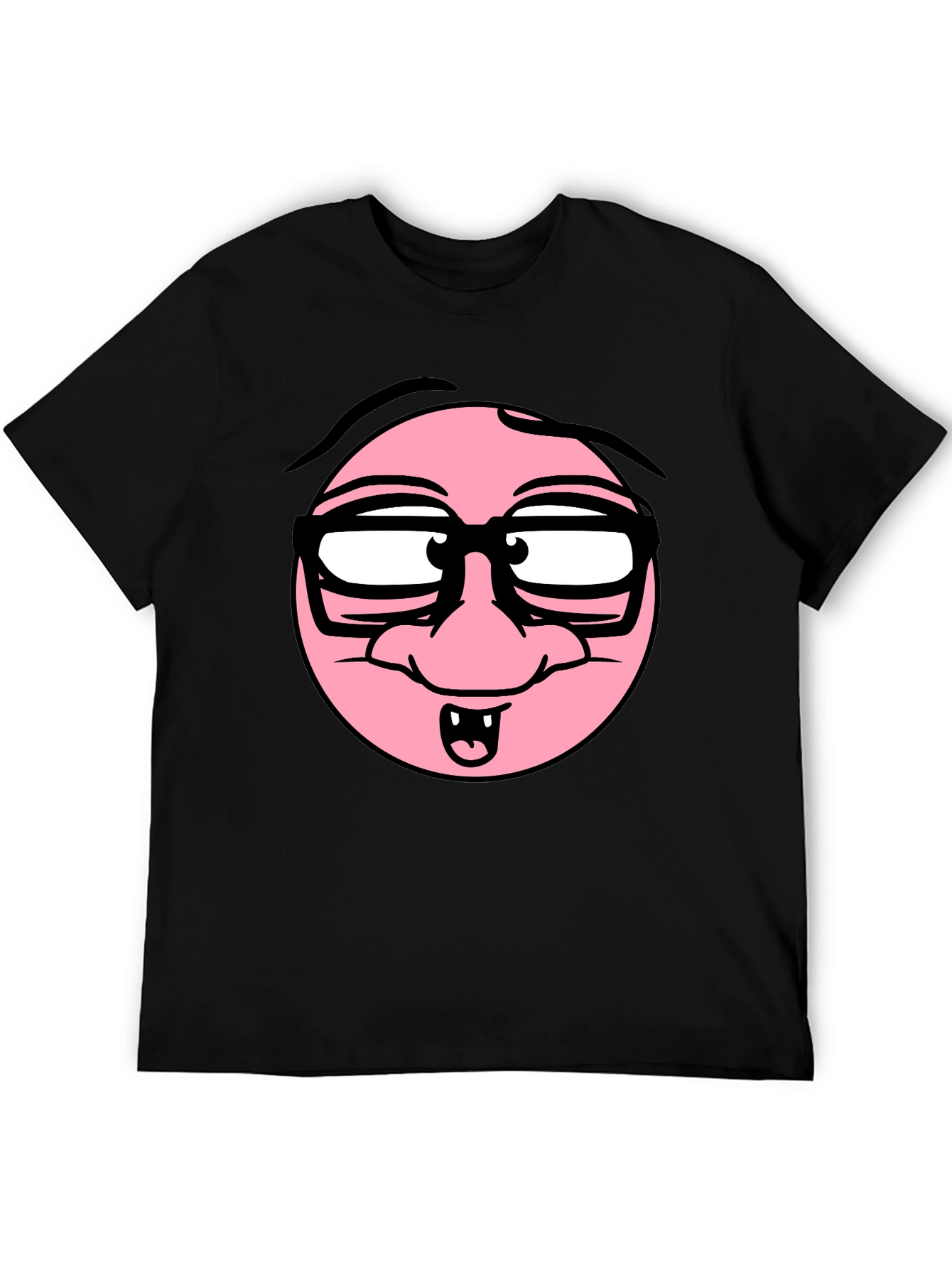 Black Funny Cartoon Face Black T-Shirt view 5