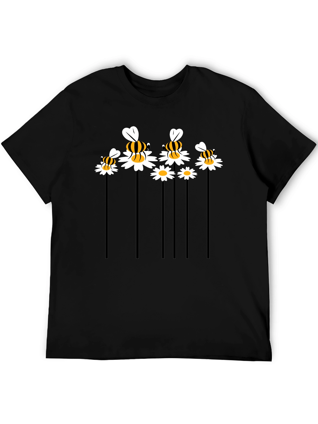 Black Bee & Daisy Graphic Tee - Black Cotton Blend view 5