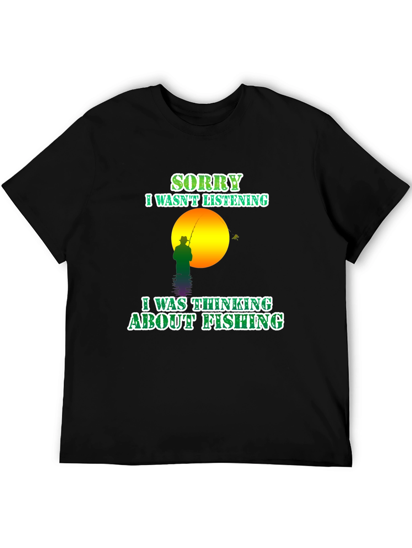 Black Fishing T-Shirt: Sorry, Thinking About Fishing view 5