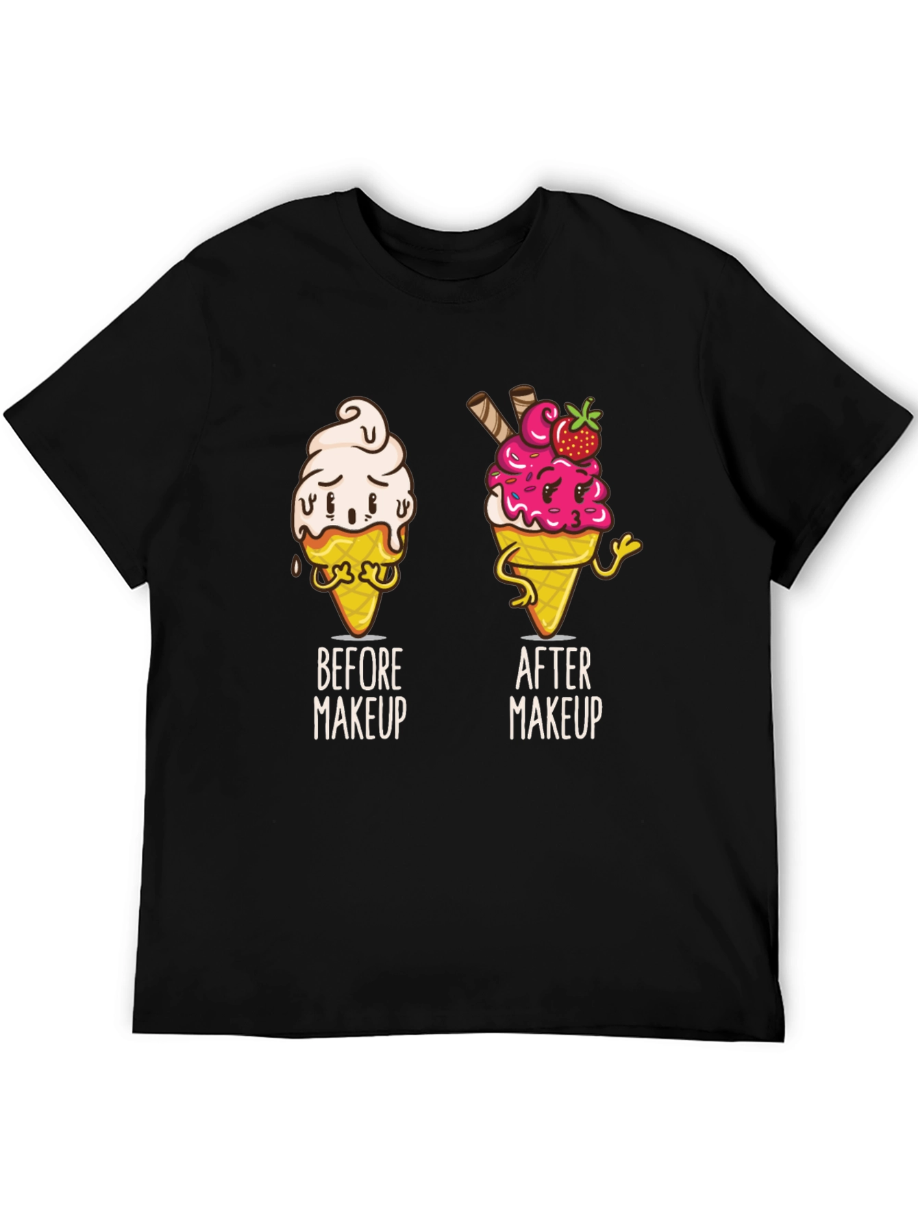 Black Funny Ice Cream Before and After Makeup T-Shirt view 5