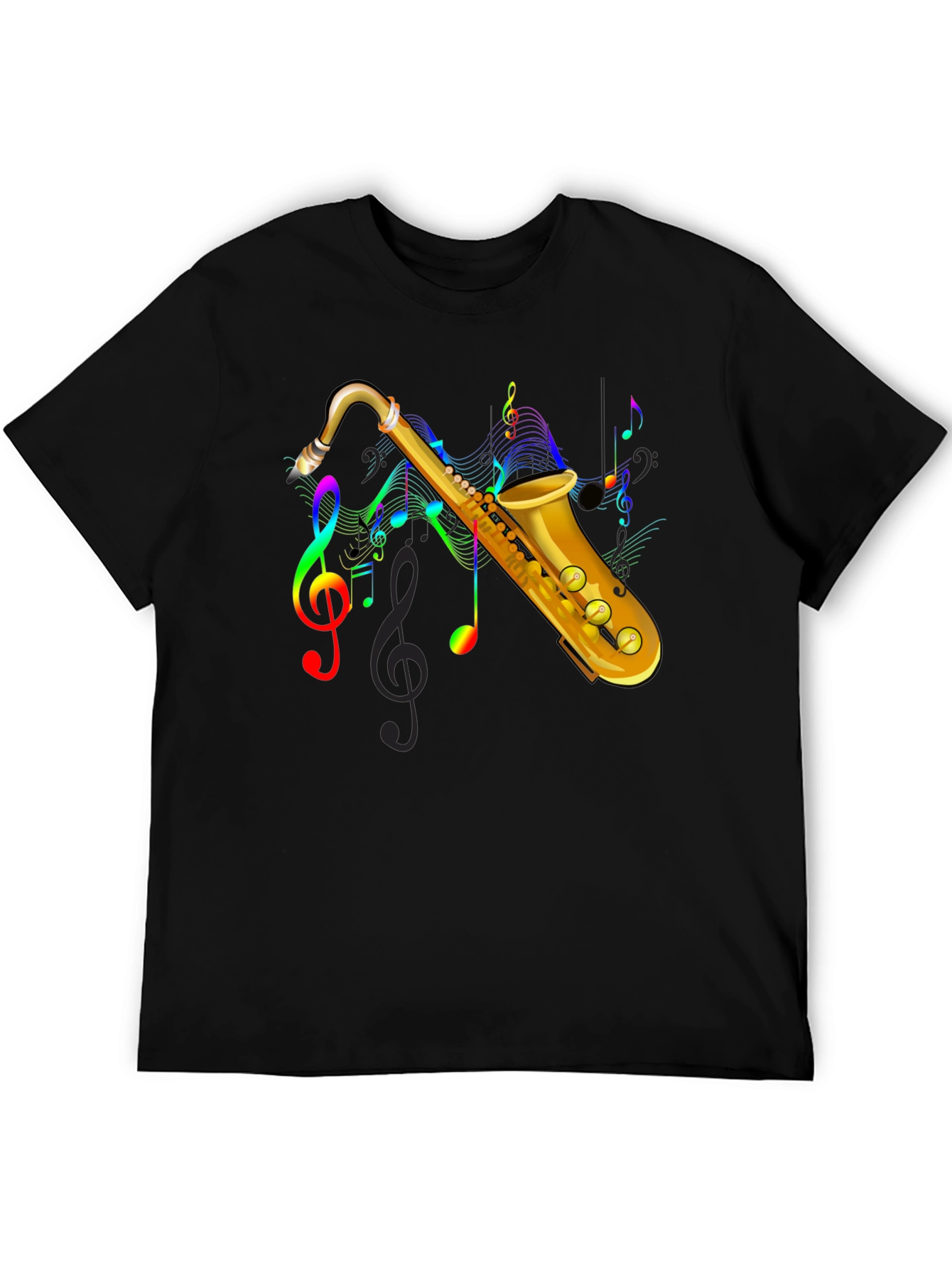 Black Saxophone Music Note Graphic Tee - Black view 5
