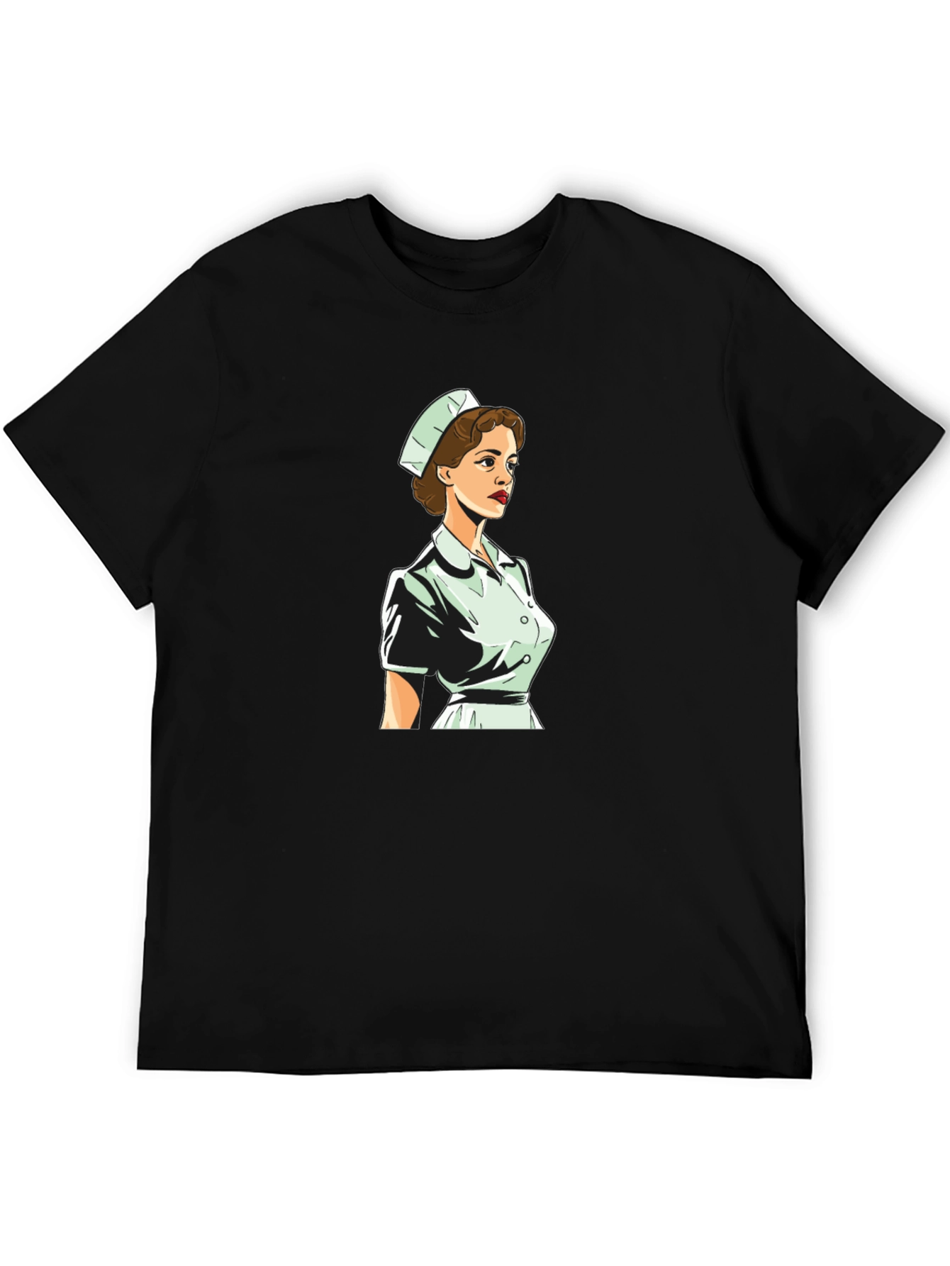 Black Retro Nurse Graphic Tee - Black Cotton Blend view 5