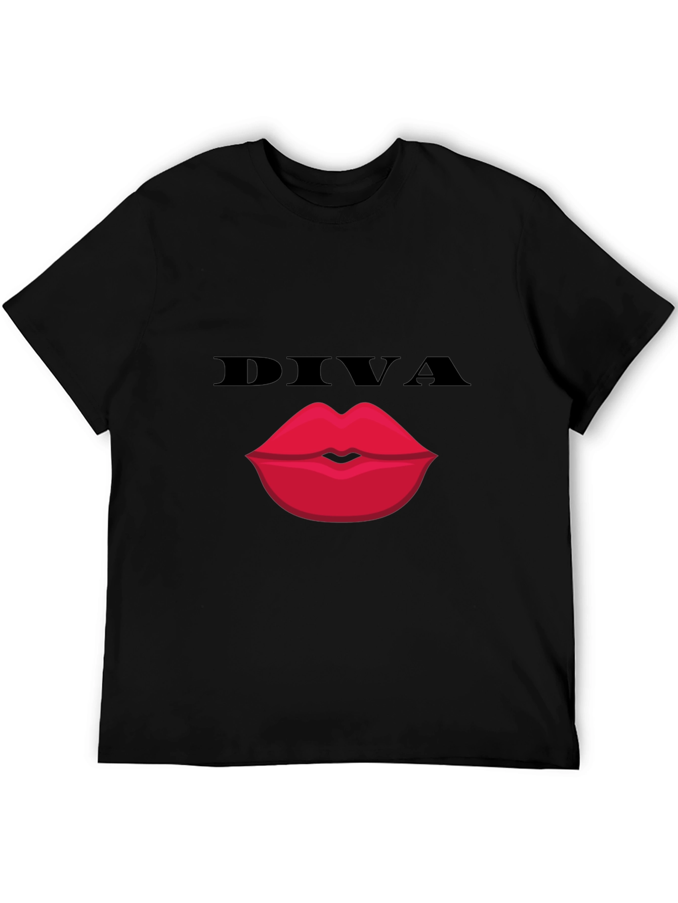 Black Diva Lips Graphic Tee - Bold Black Cotton T-Shirt view 5