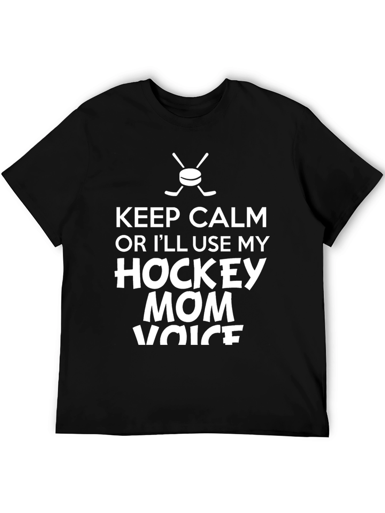 Black Keep Calm Hockey Mom T-Shirt - Funny Graphic Tee view 5