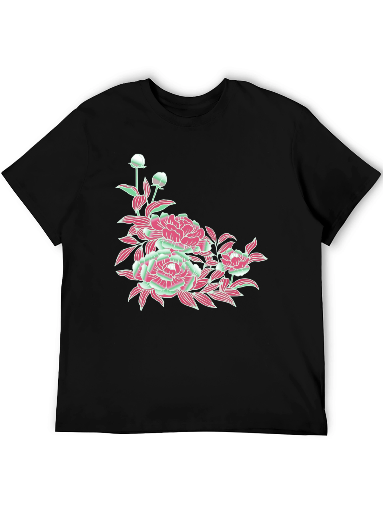 Black Floral Graphic Print Black T-Shirt view 5