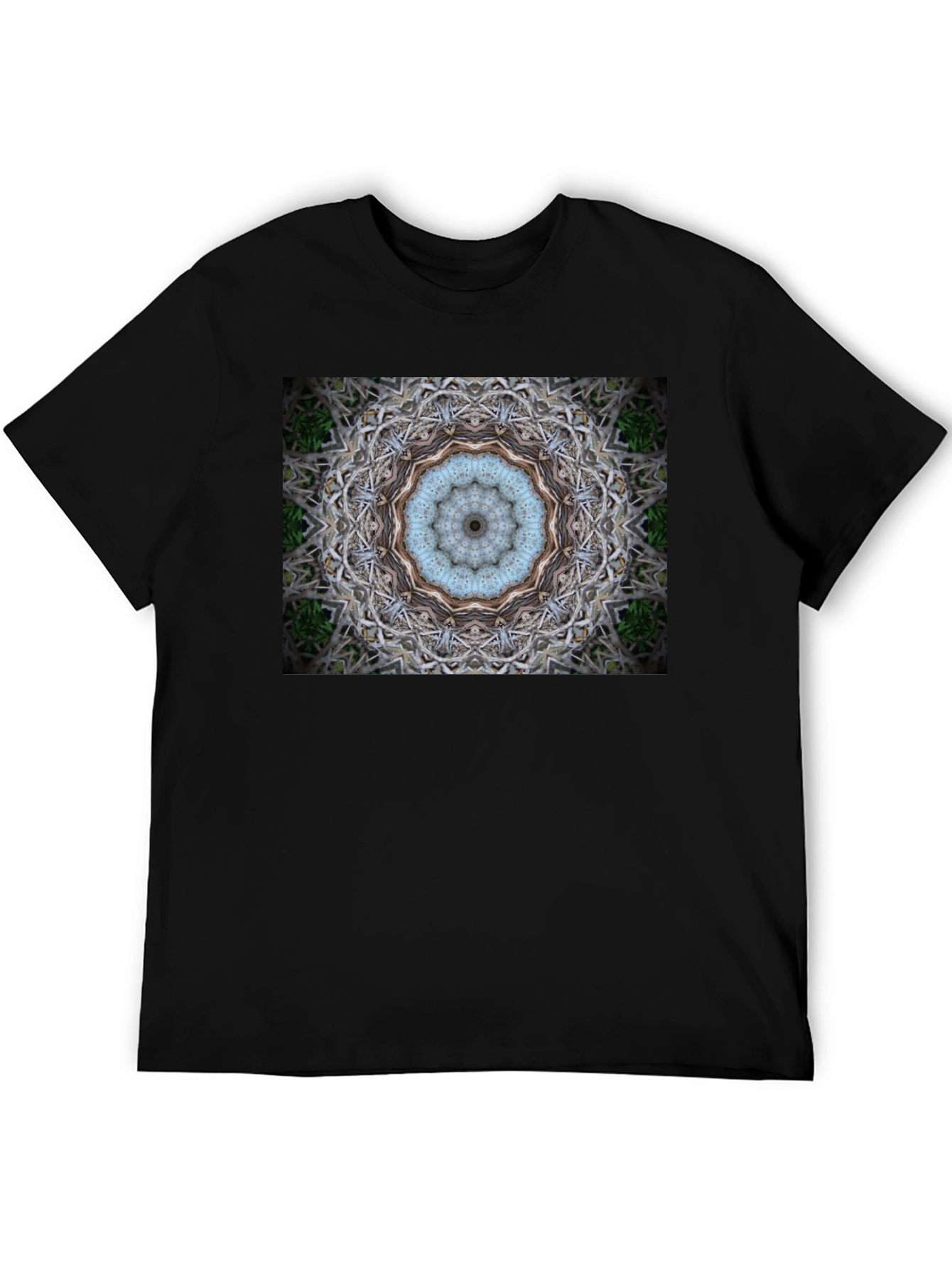 Black Abstract Mandala Print Black T-Shirt view 5
