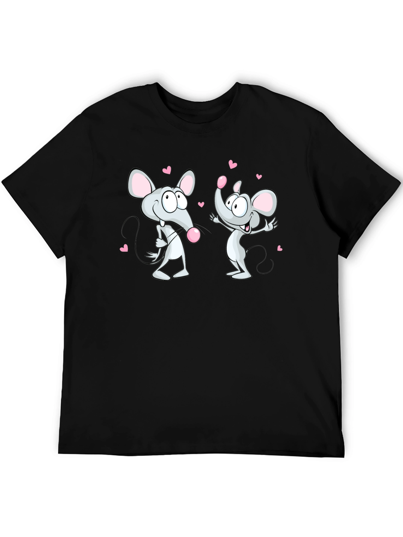 Black Cute Cartoon Mice Valentine's T-Shirt view 5