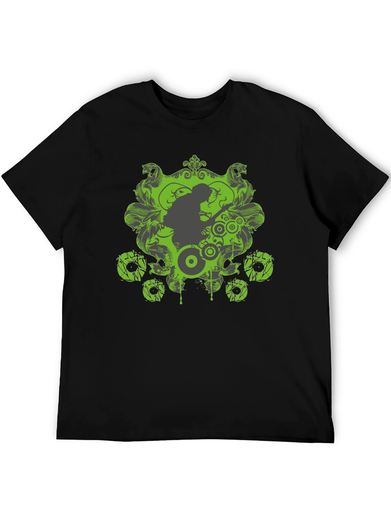 Black Cool Graphic Tee - Black with Green Design view 5