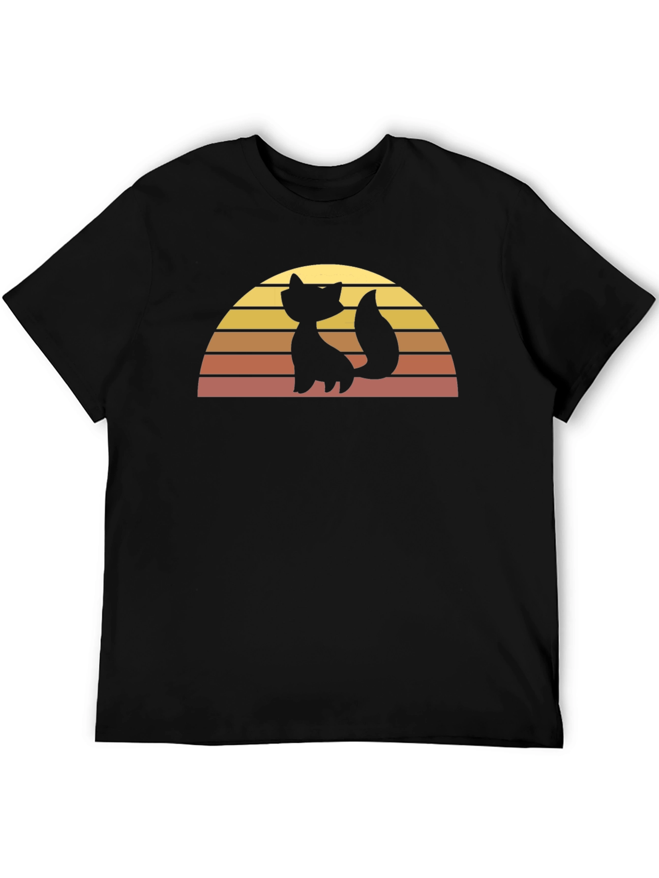 Black Retro Cat Sunset Graphic Tee - Black Cotton T-Shirt view 5