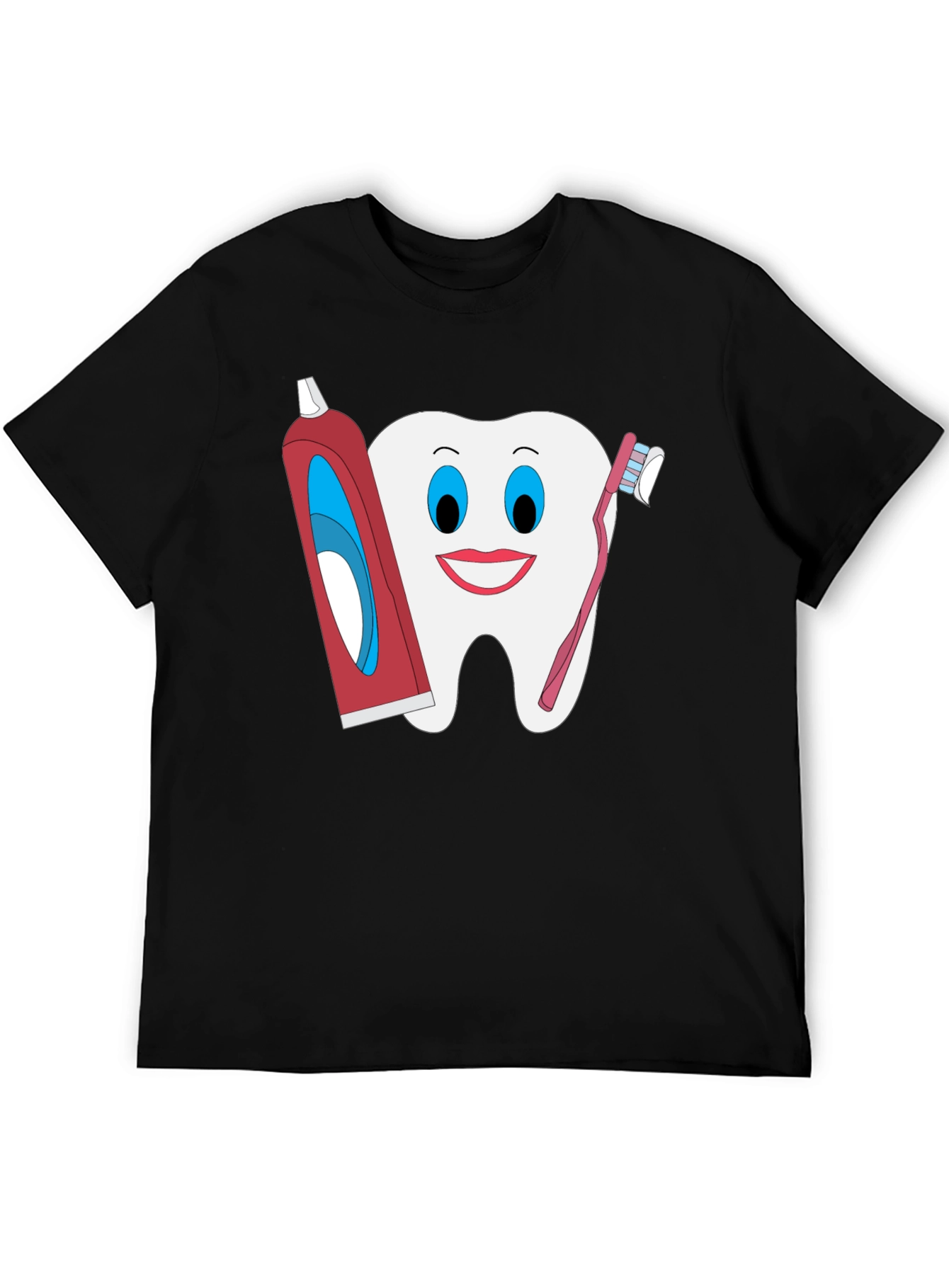 Black Funny Tooth T-Shirt: Dental Hygiene Cartoon Tee view 5