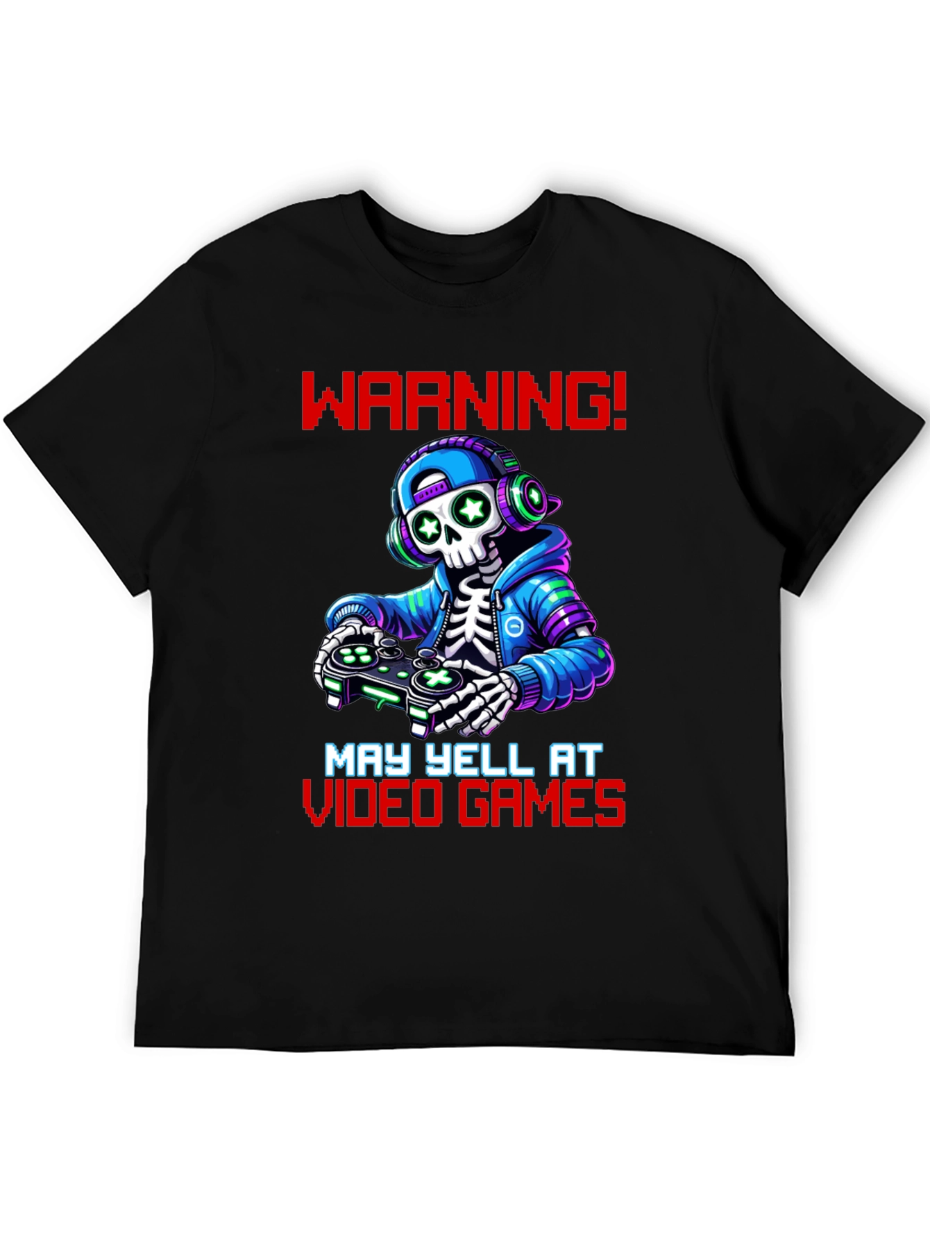 Black Gamer Skeleton T-Shirt - Warning May Yell! view 5