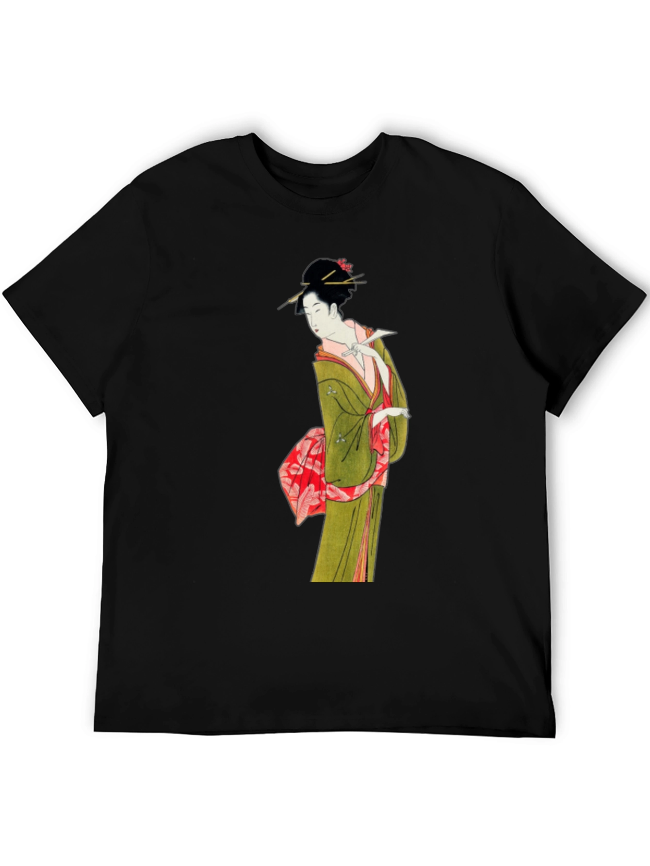 Black Japanese Geisha Art T-Shirt - Unique Ukiyo-e Design view 5