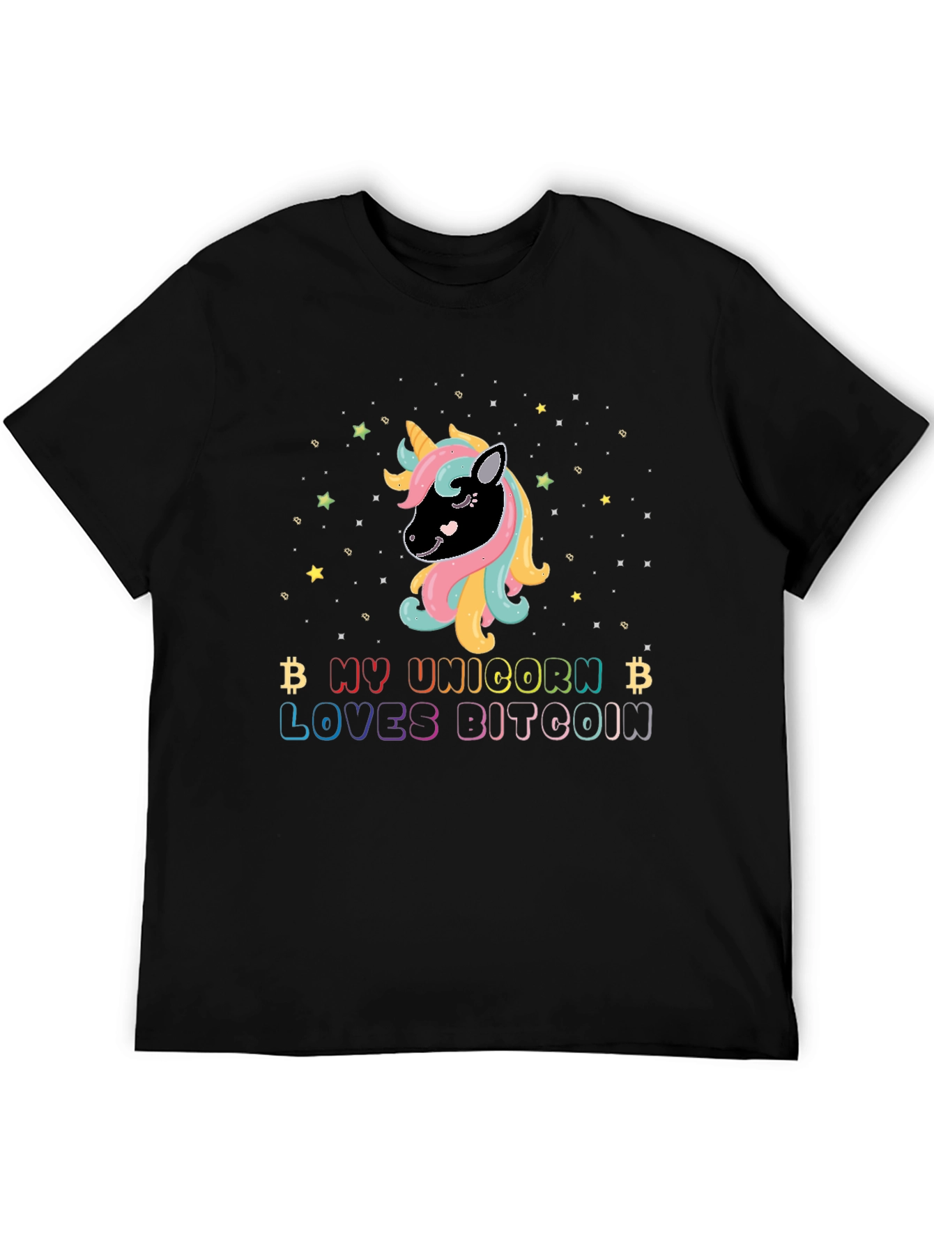 Black My Unicorn Loves Bitcoin Graphic T-Shirt view 5