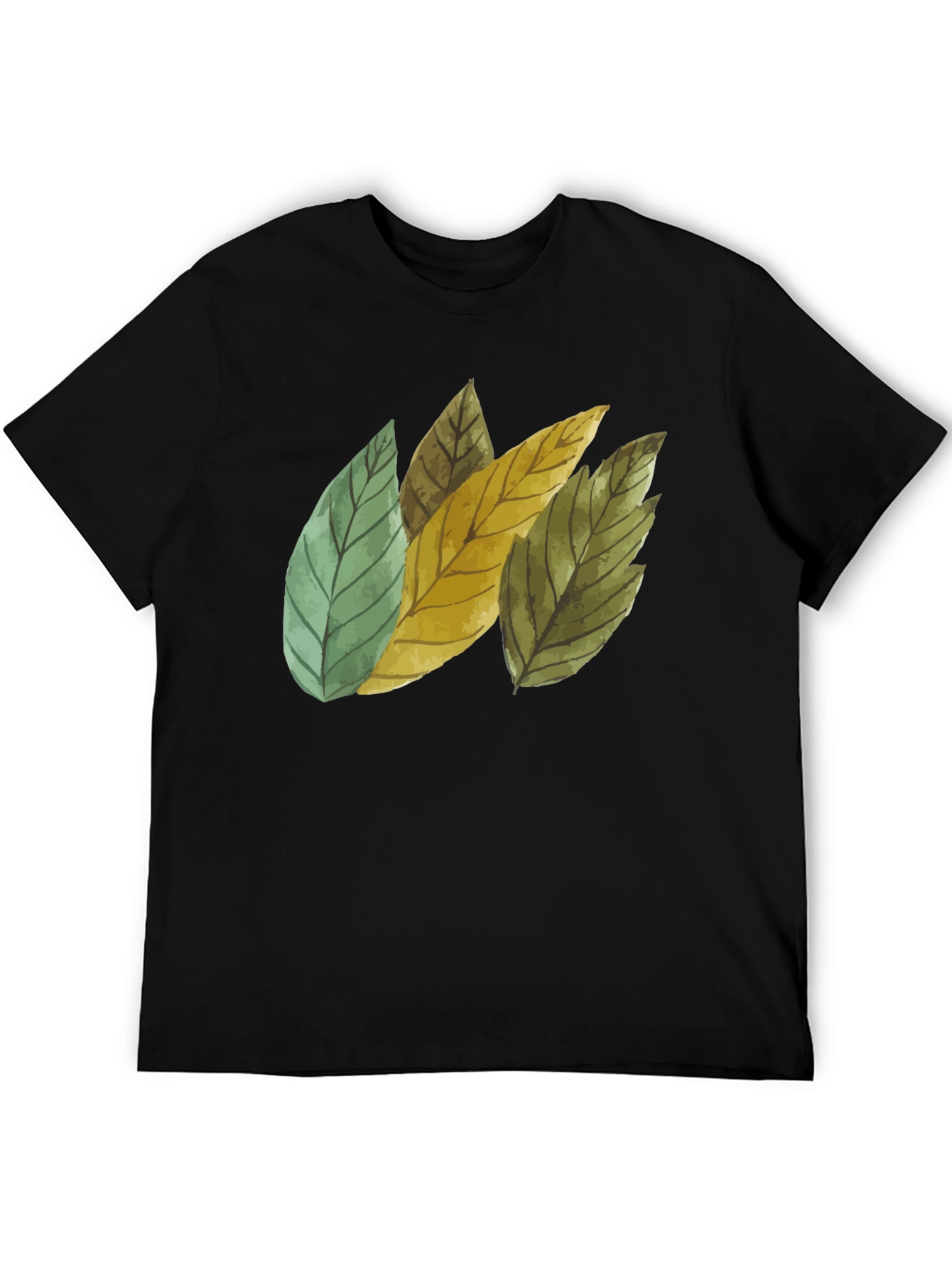 Black Leaf Design Black Cotton T-Shirt view 5