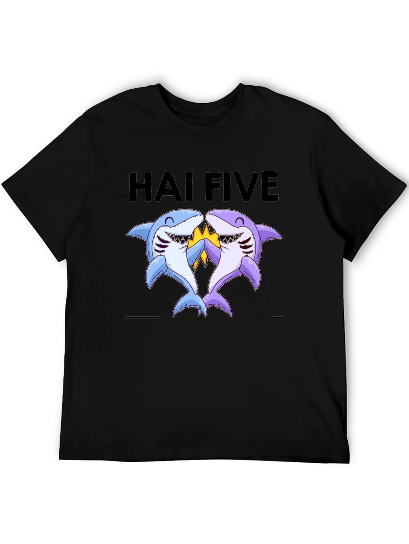Black Hai Five T-Shirt - Funny Shark High Five Tee view 5