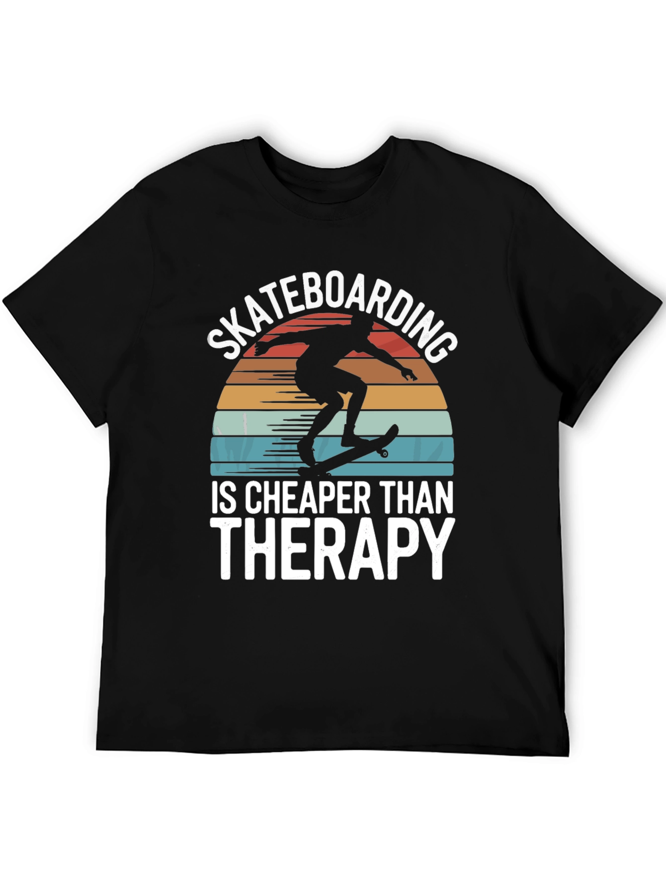 Black Skateboarding is Cheaper Than Therapy Graphic Tee view 5