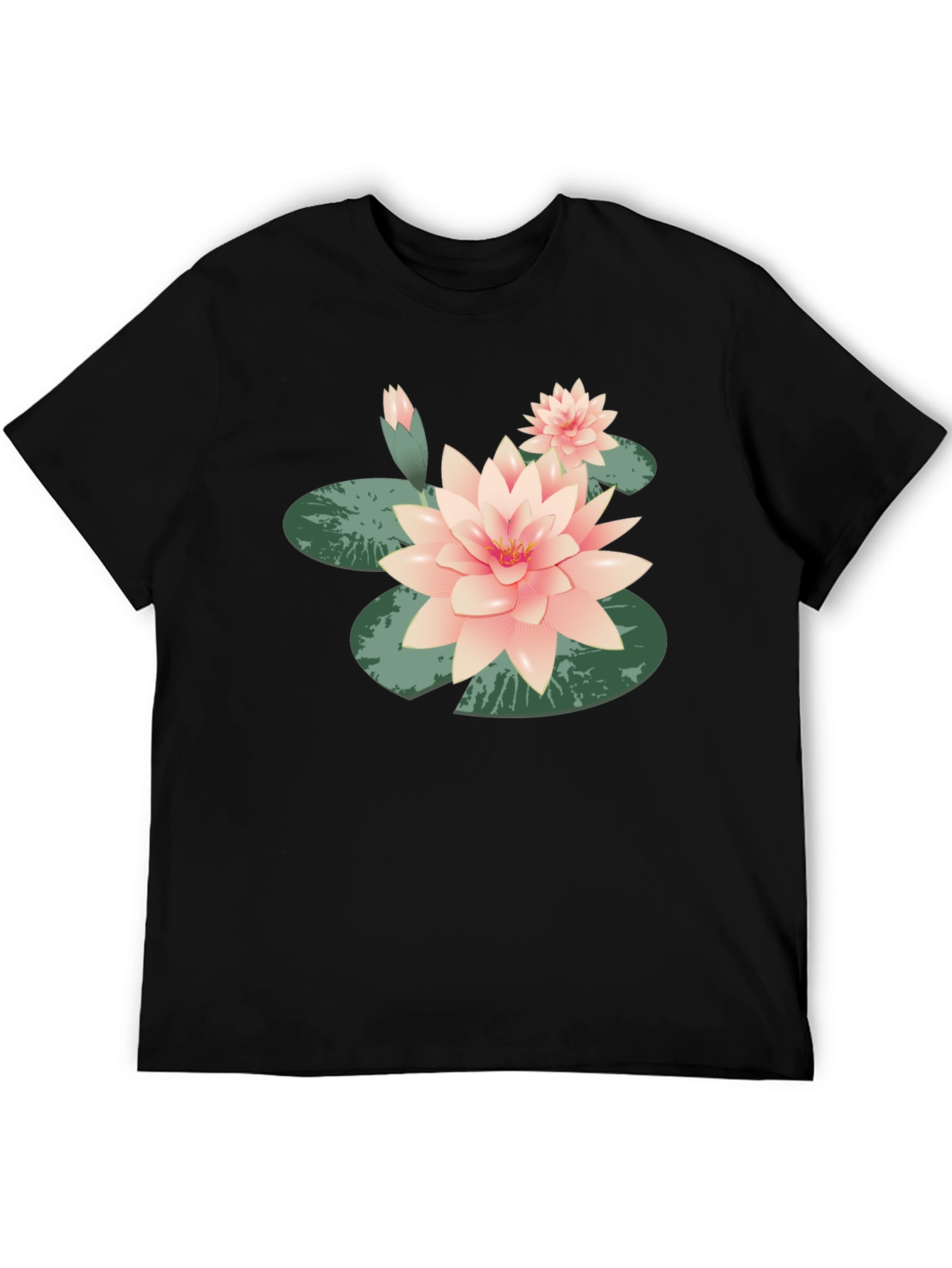 Black Lotus Flower Graphic Tee - Black Cotton Casual view 5