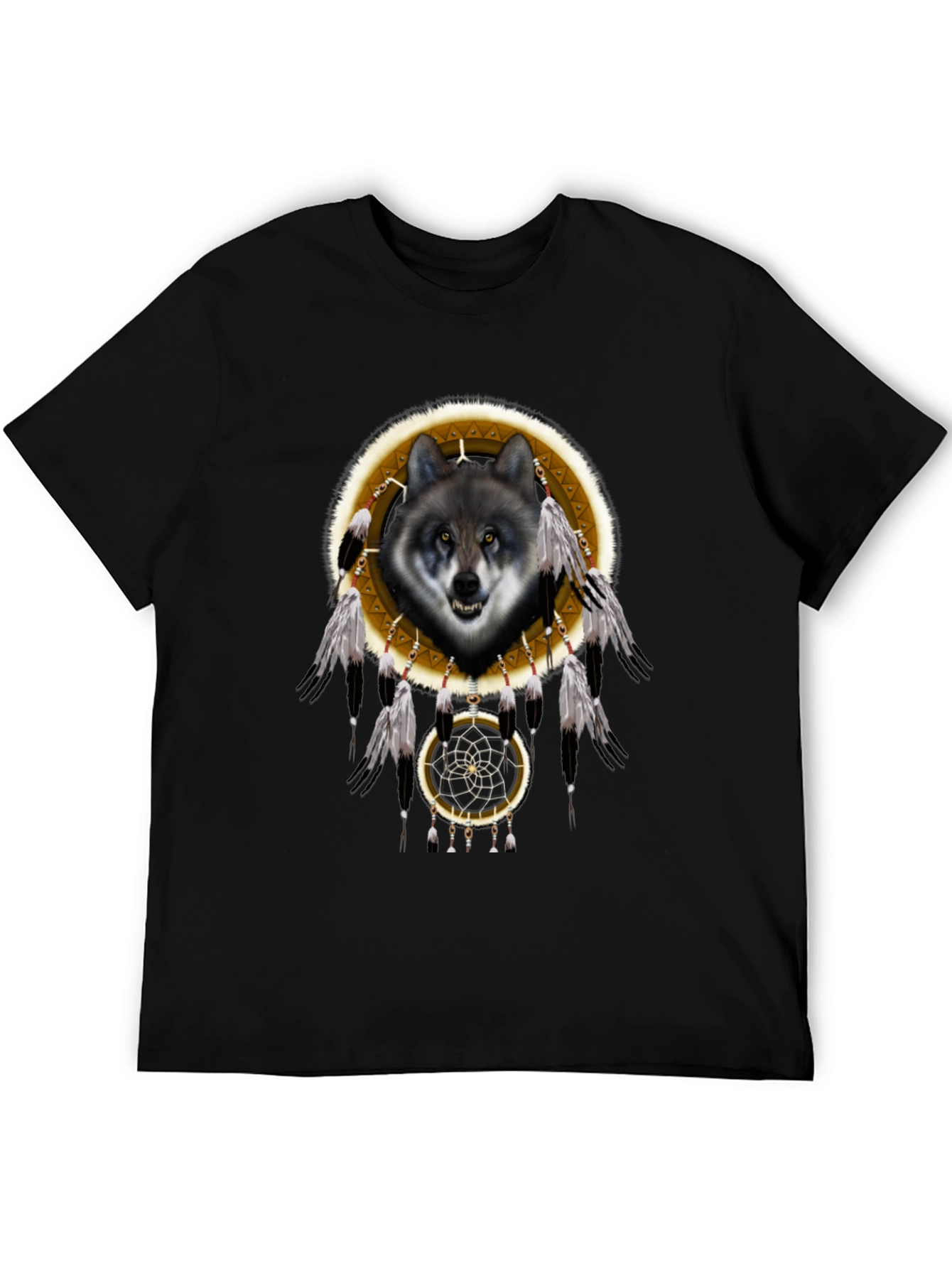 Black Wolf Dreamcatcher Graphic T-Shirt - Native American Inspired view 5