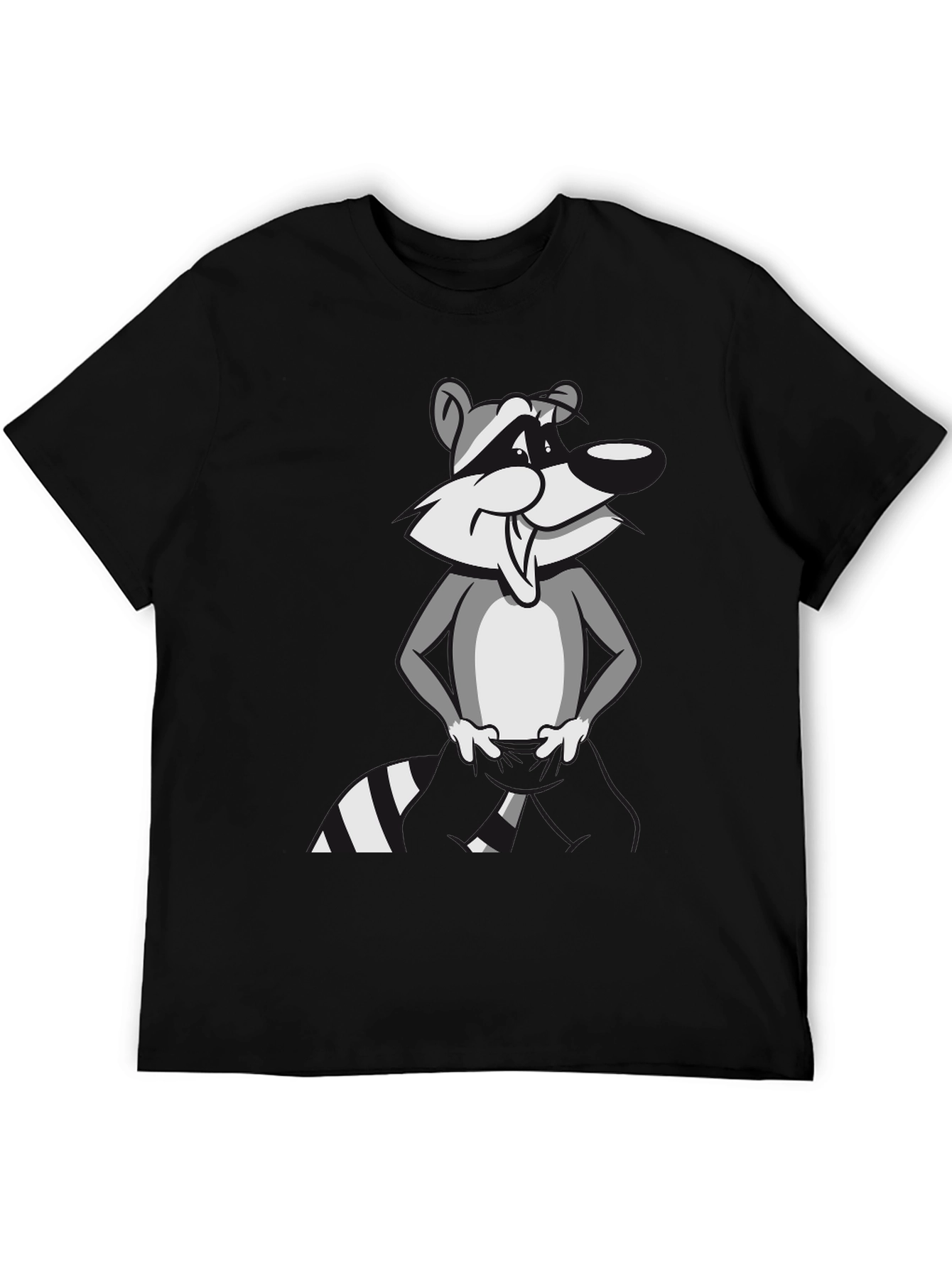 Black Cartoon Raccoon Graphic T-Shirt - Stylish Black Tee view 5
