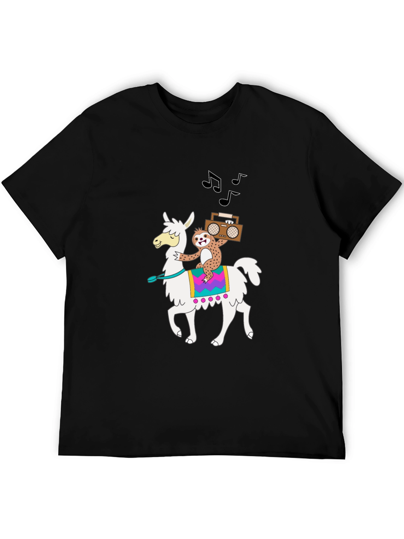 Black Llama & Sloth T-Shirt - Cute Cartoon Graphic Tee view 5