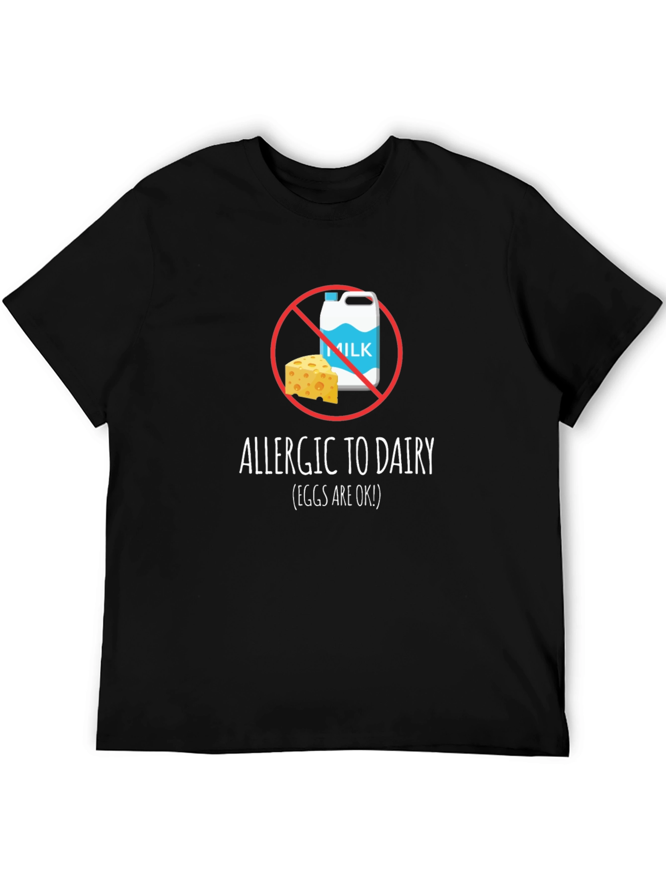 Black Dairy Allergy T-Shirt - Milk & Cheese Crossed Out view 5