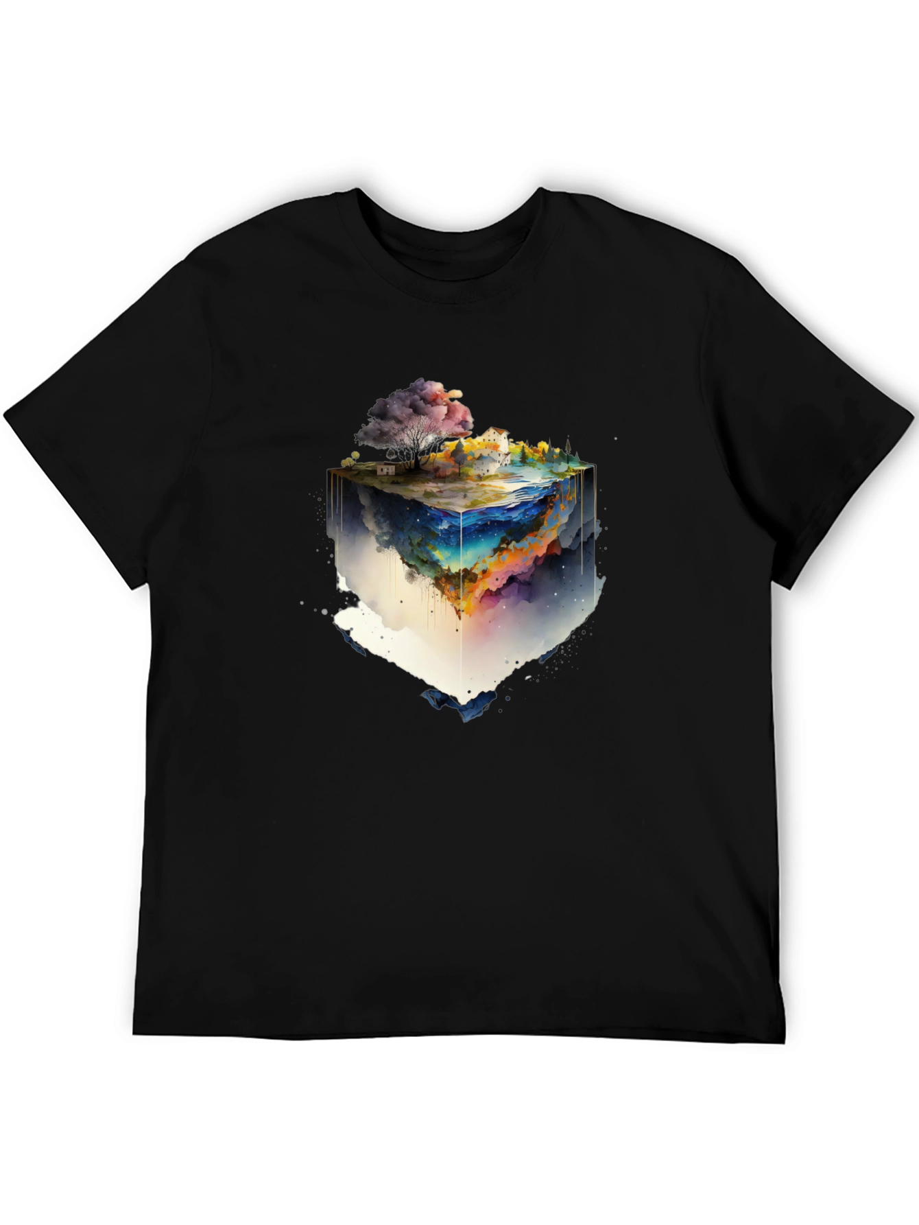 Black Watercolor World Cube Graphic Tee view 5