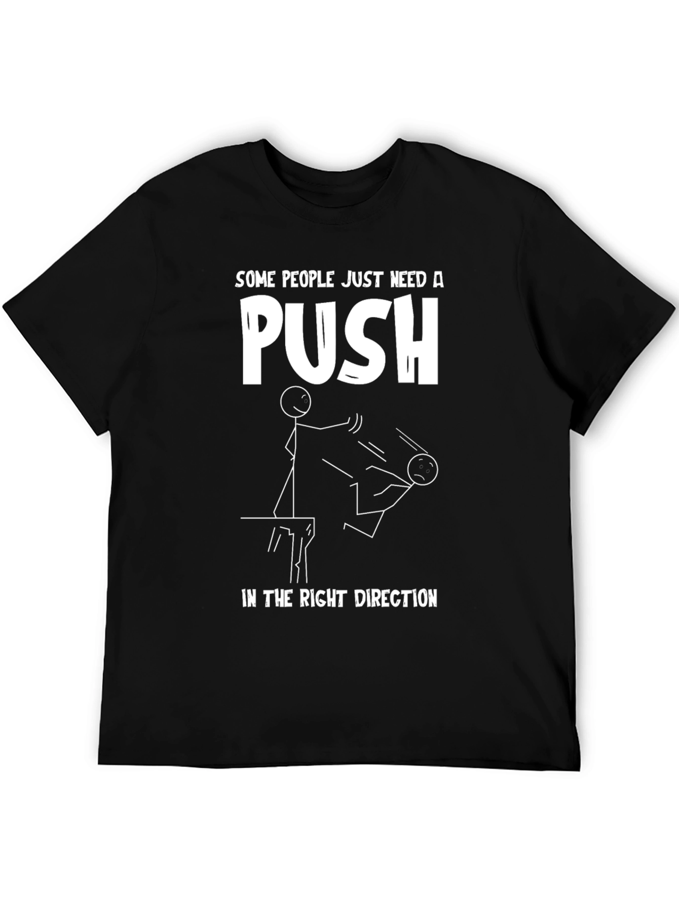 Black Funny 'Push' Graphic Tee - Black Cotton view 5