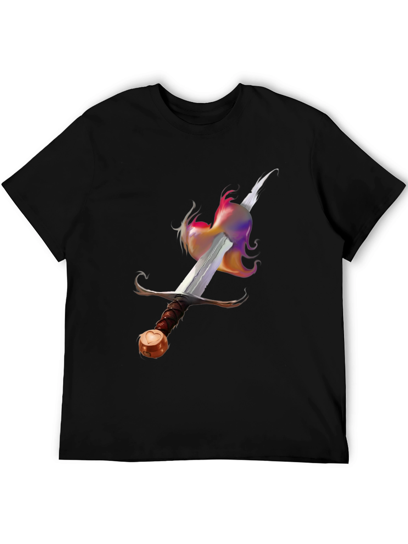 Black Sword & Rainbow Flame Graphic Tee - Unique Design! view 5