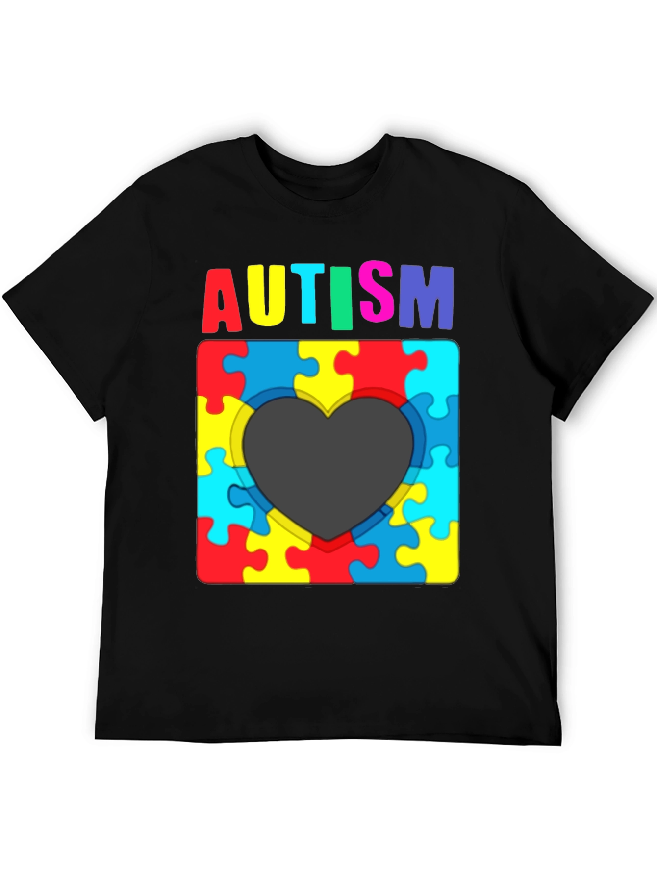 Black Autism Awareness Puzzle Heart T-Shirt view 5