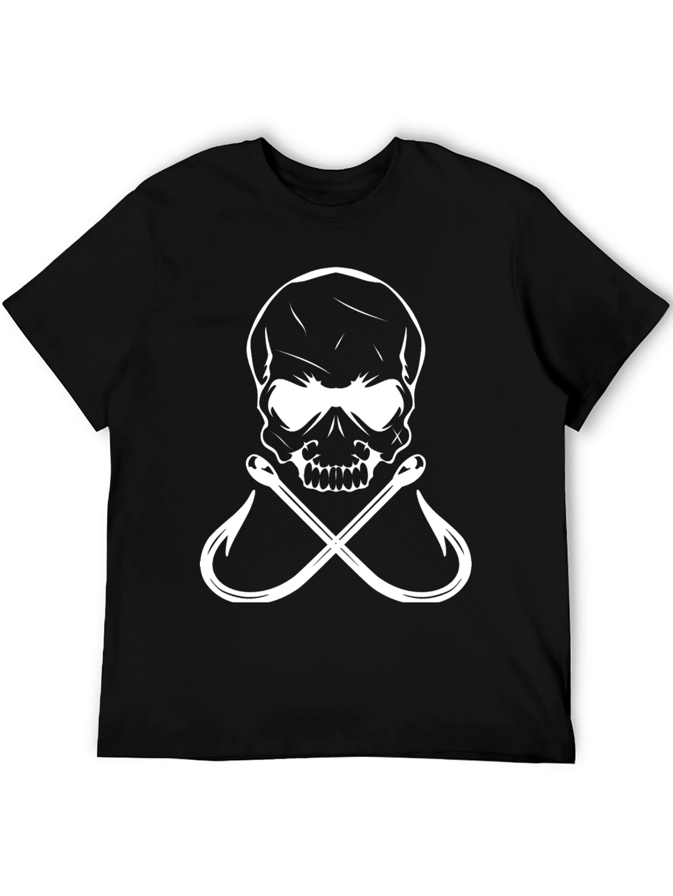 Black Skull & Hooks Graphic Tee - Men's Black Cotton T-Shirt view 5