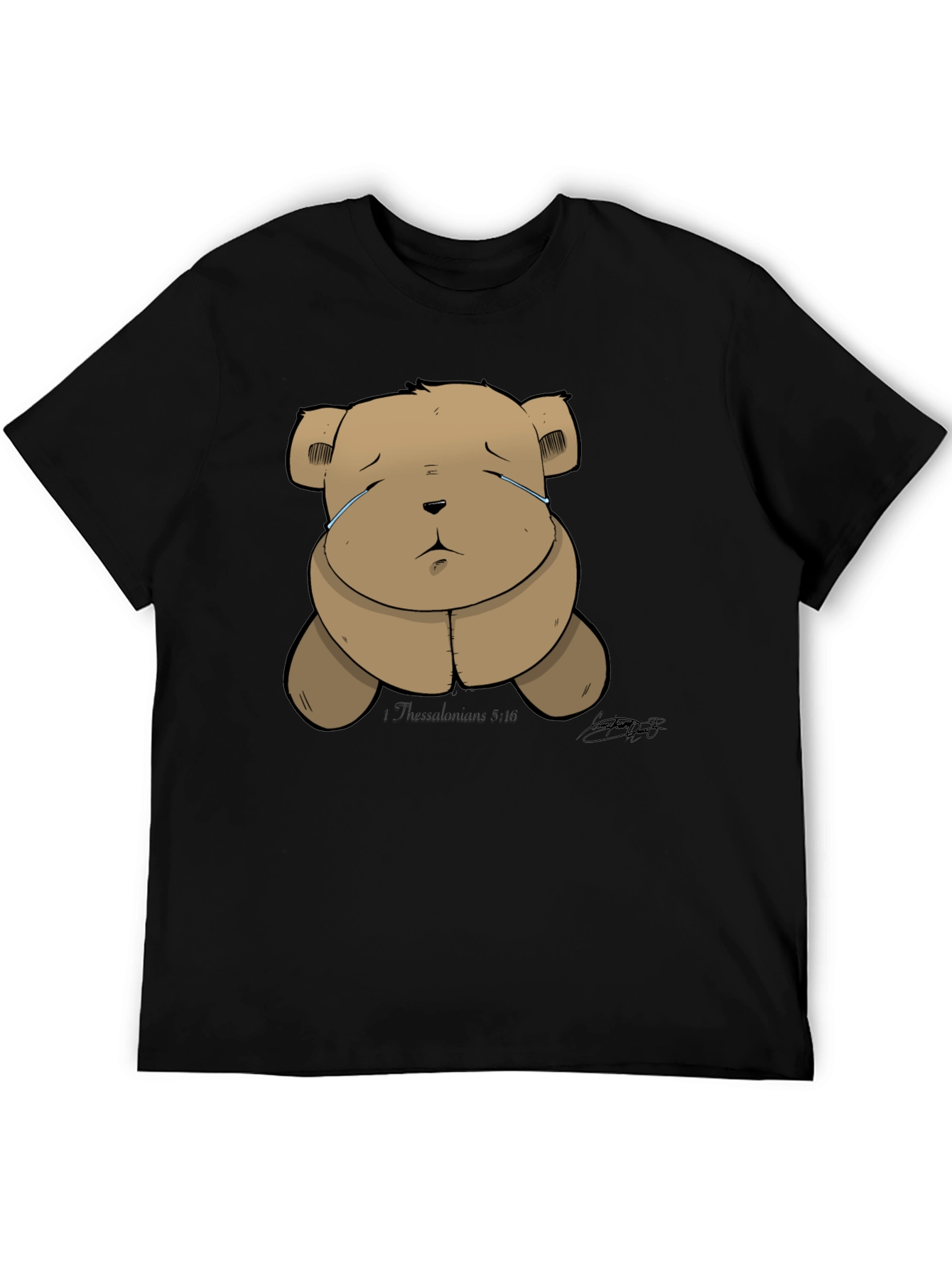 Black Sad Teddy Bear Graphic Black T-Shirt view 5