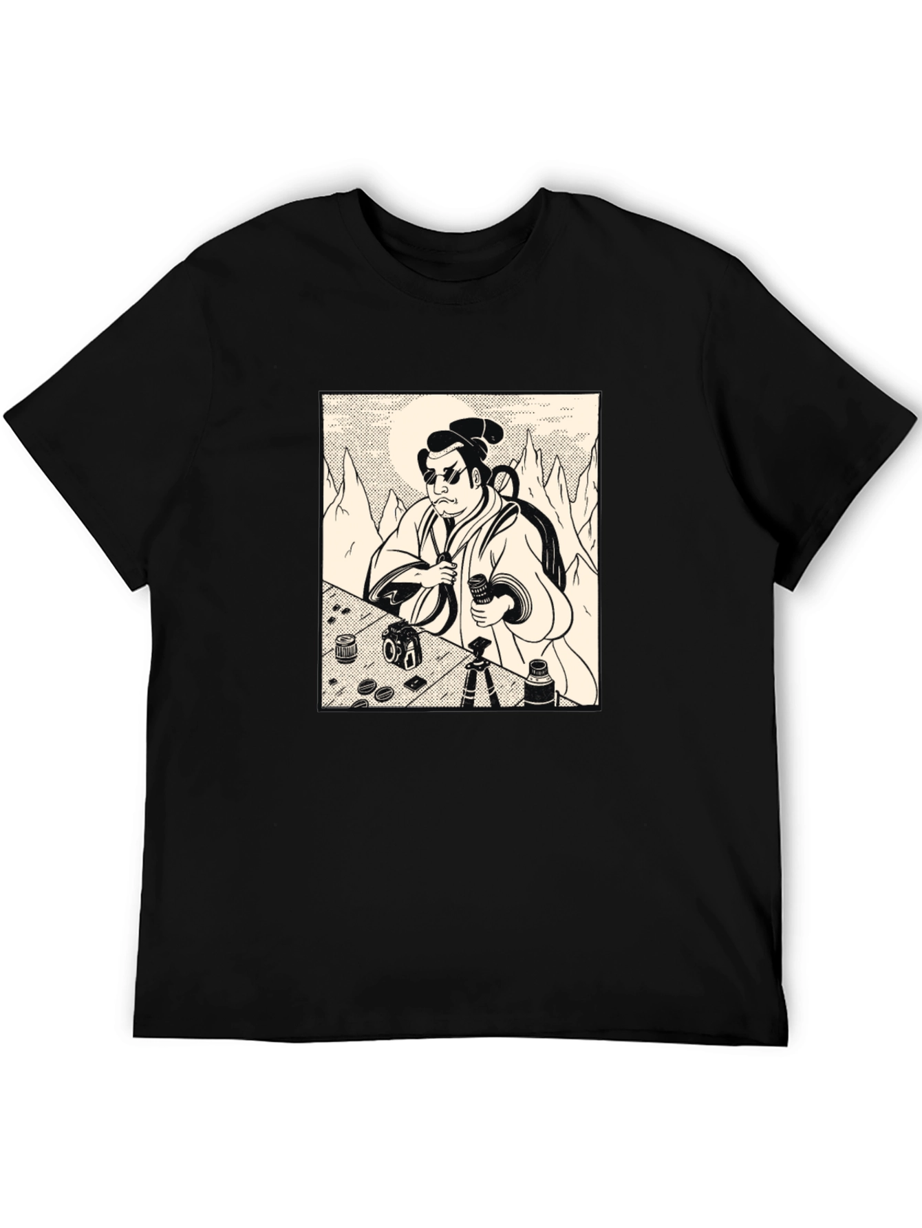 Black Samurai Photographer Black T-Shirt - Unique Graphic Tee view 5
