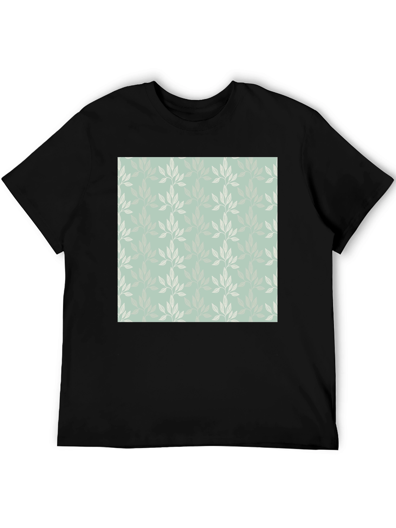 Black Leaf Pattern Graphic Black T-Shirt view 5