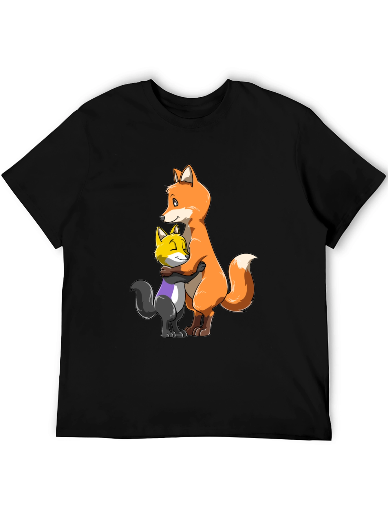 Black Fox Hug T-Shirt - Cute Cartoon Animal Graphic Tee view 5