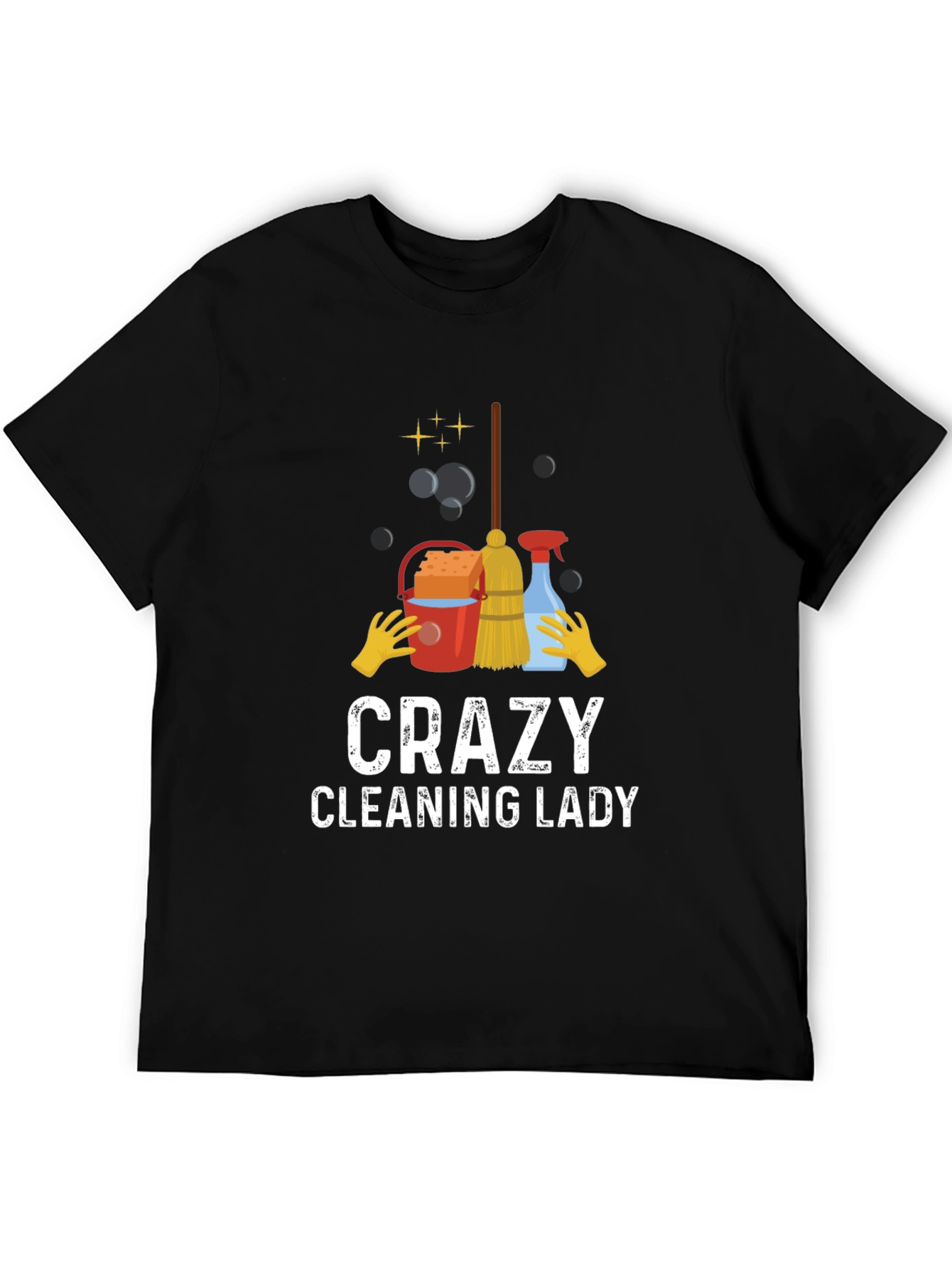 Black Crazy Cleaning Lady T-Shirt - Funny Housekeeping Tee view 5