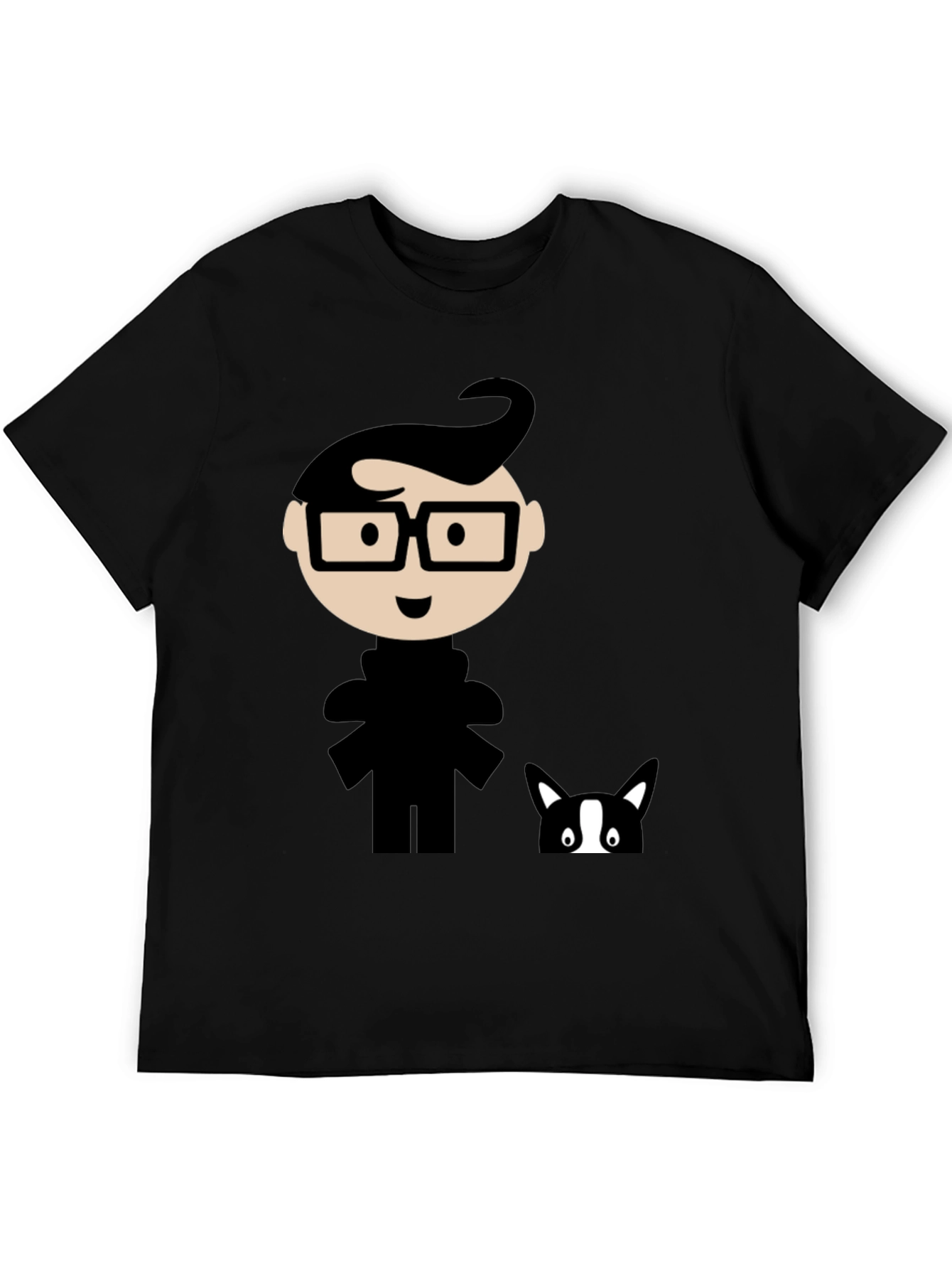 Black Geeky Cartoon Graphic T-Shirt - Black view 5