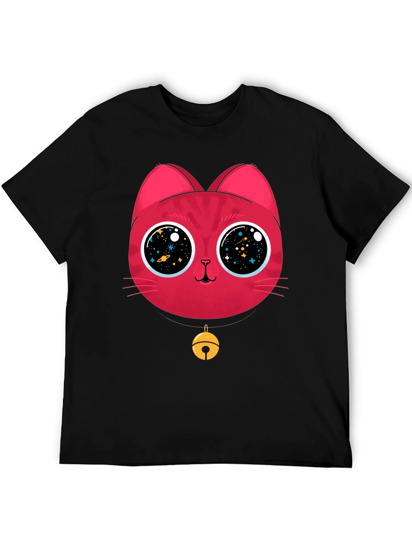 Black Cosmic Cat Tee - Galaxy Eyes Graphic T-Shirt view 5
