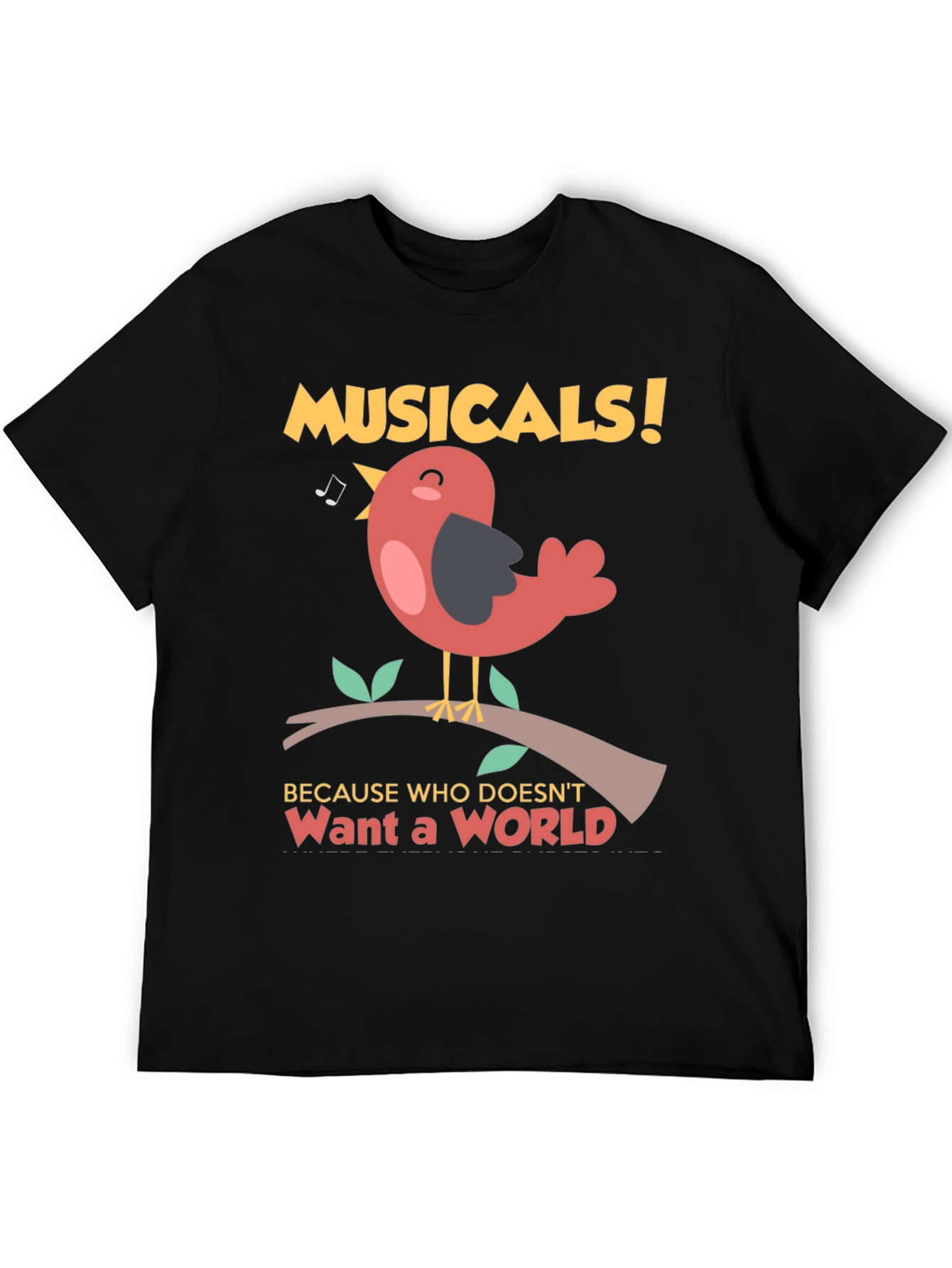 Black Musical Bird T-Shirt -  'Want a World' Tee view 5
