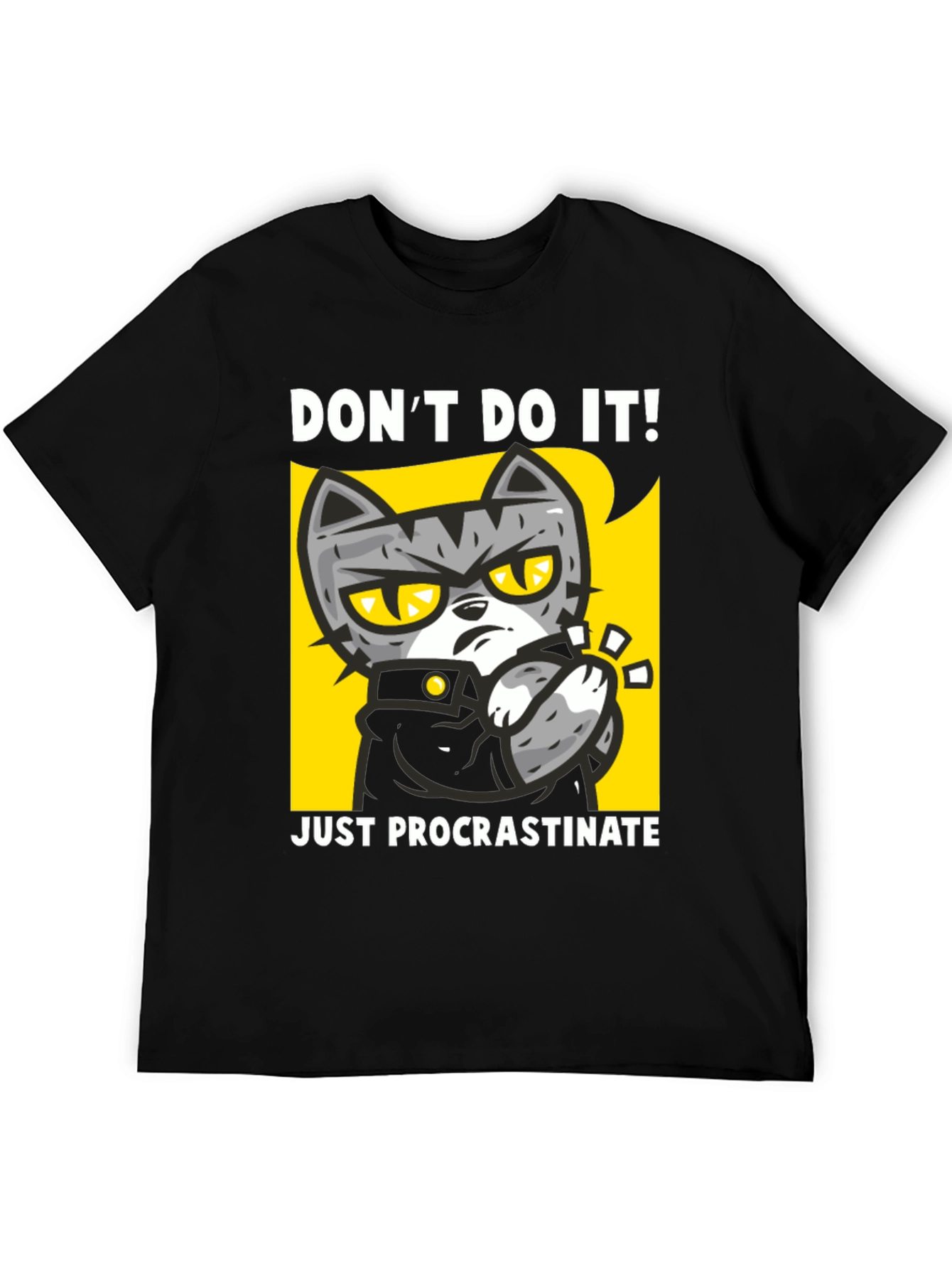 Black Funny Procrastinate Cat Graphic Black T-Shirt view 5