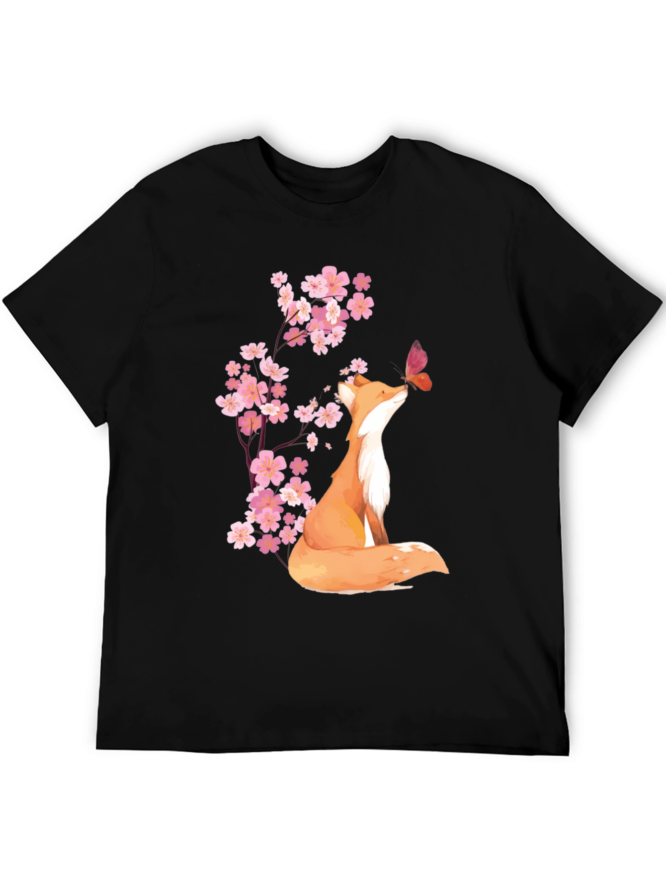 Black Fox & Cherry Blossom Graphic Tee - Soft Cotton Blend view 5
